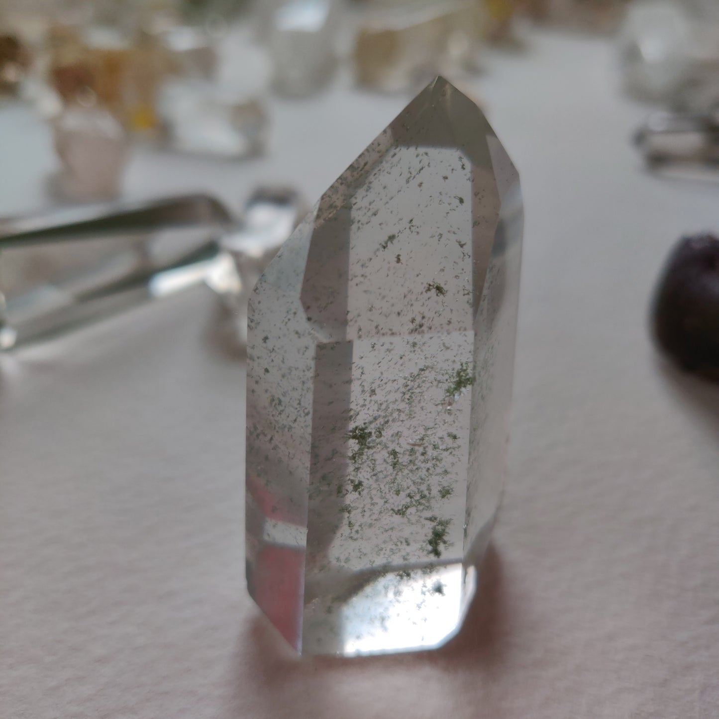 Garden Quartz Point, Lodolite Point with Green Chlorite Inclusions (#1A)