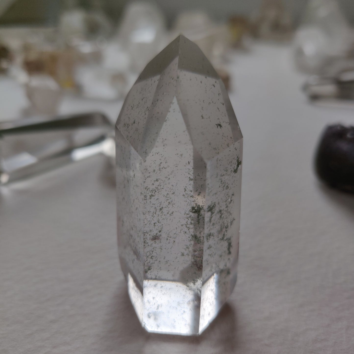 Garden Quartz Point, Lodolite Point with Green Chlorite Inclusions (#1A)