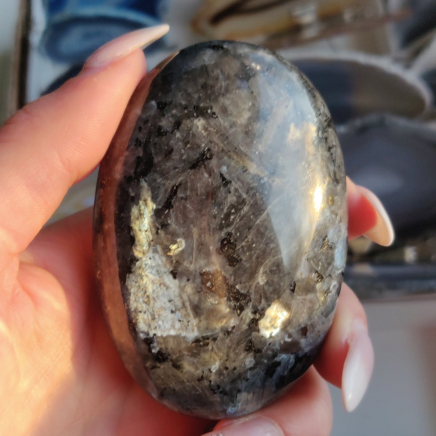Larvikite Palm Stone (#1)