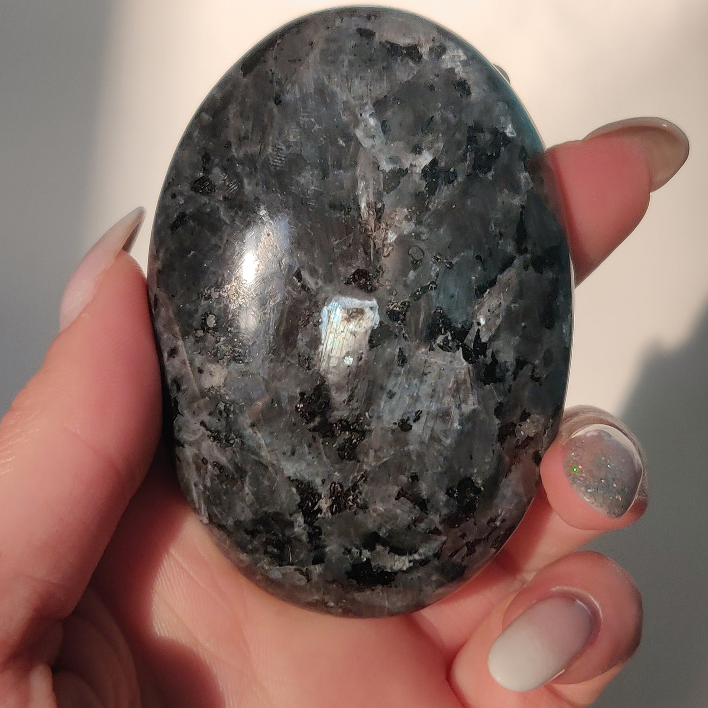 Larvikite Palm Stone (#3)