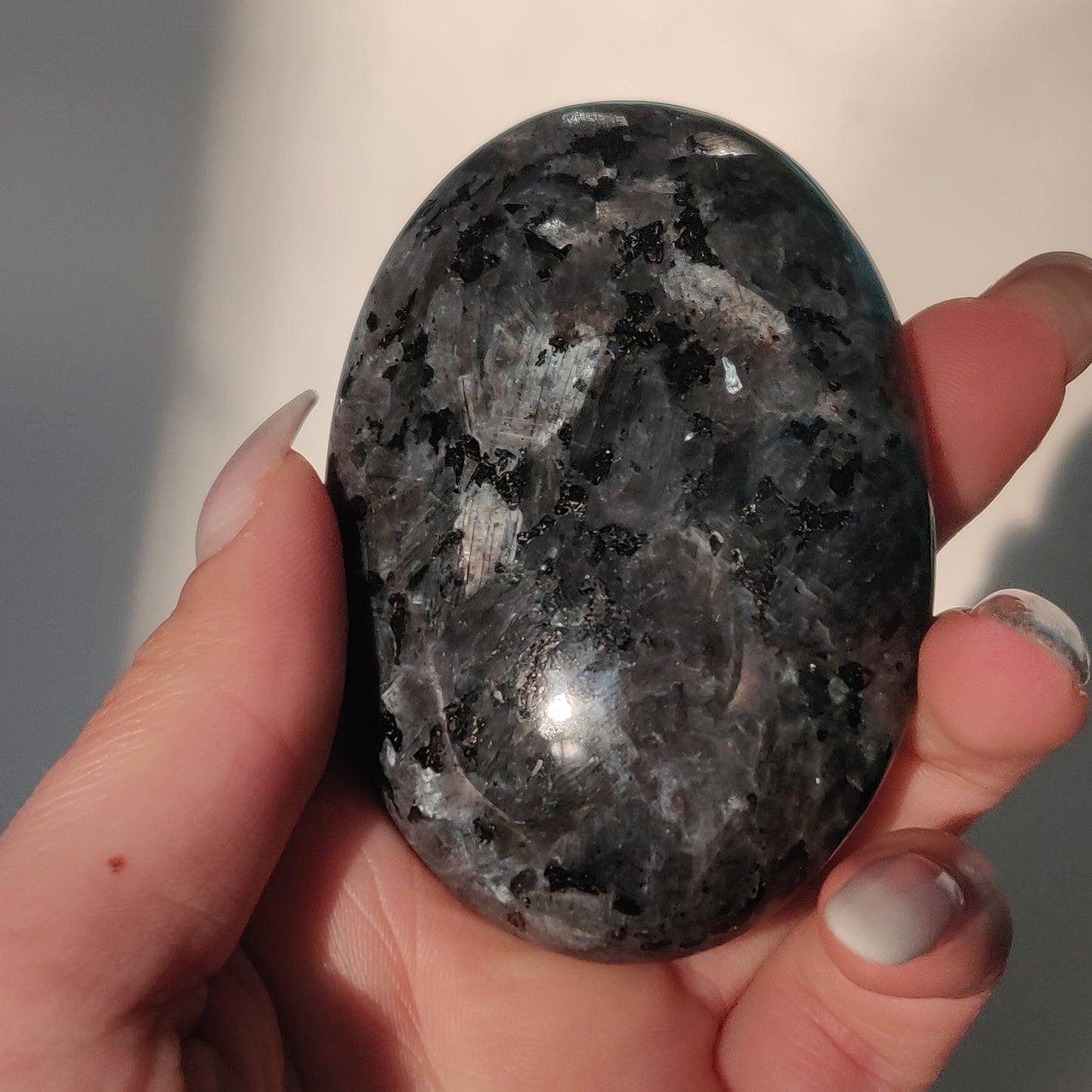 Larvikite Palm Stone (#3)