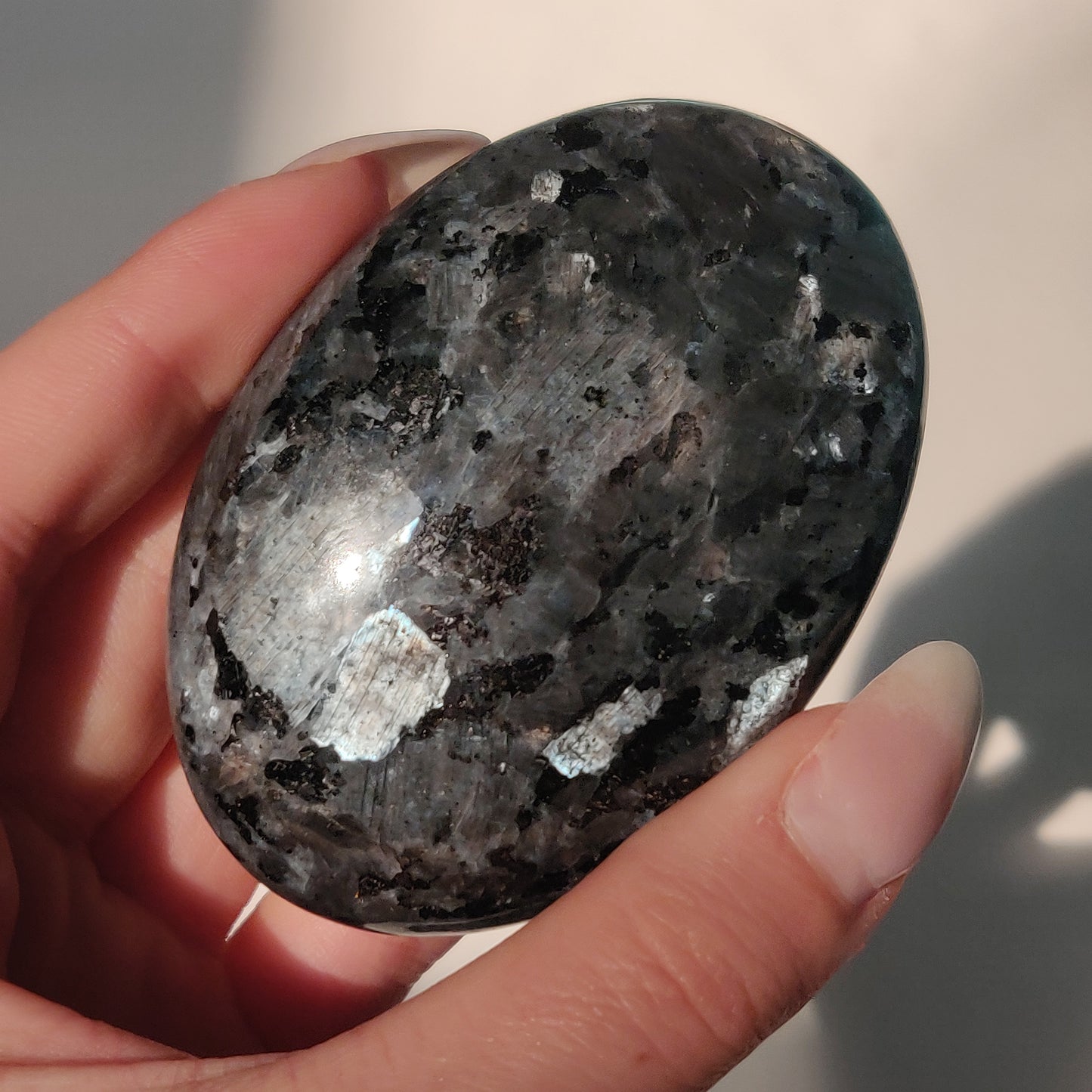 Larvikite Palm Stone (#3)