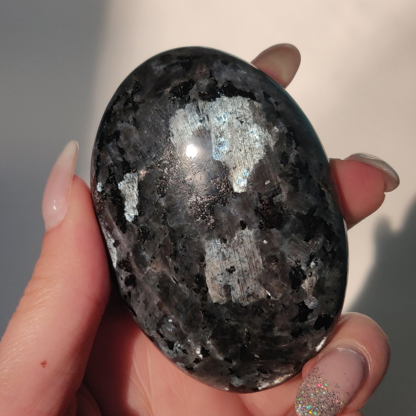 Larvikite Palm Stone (#3)