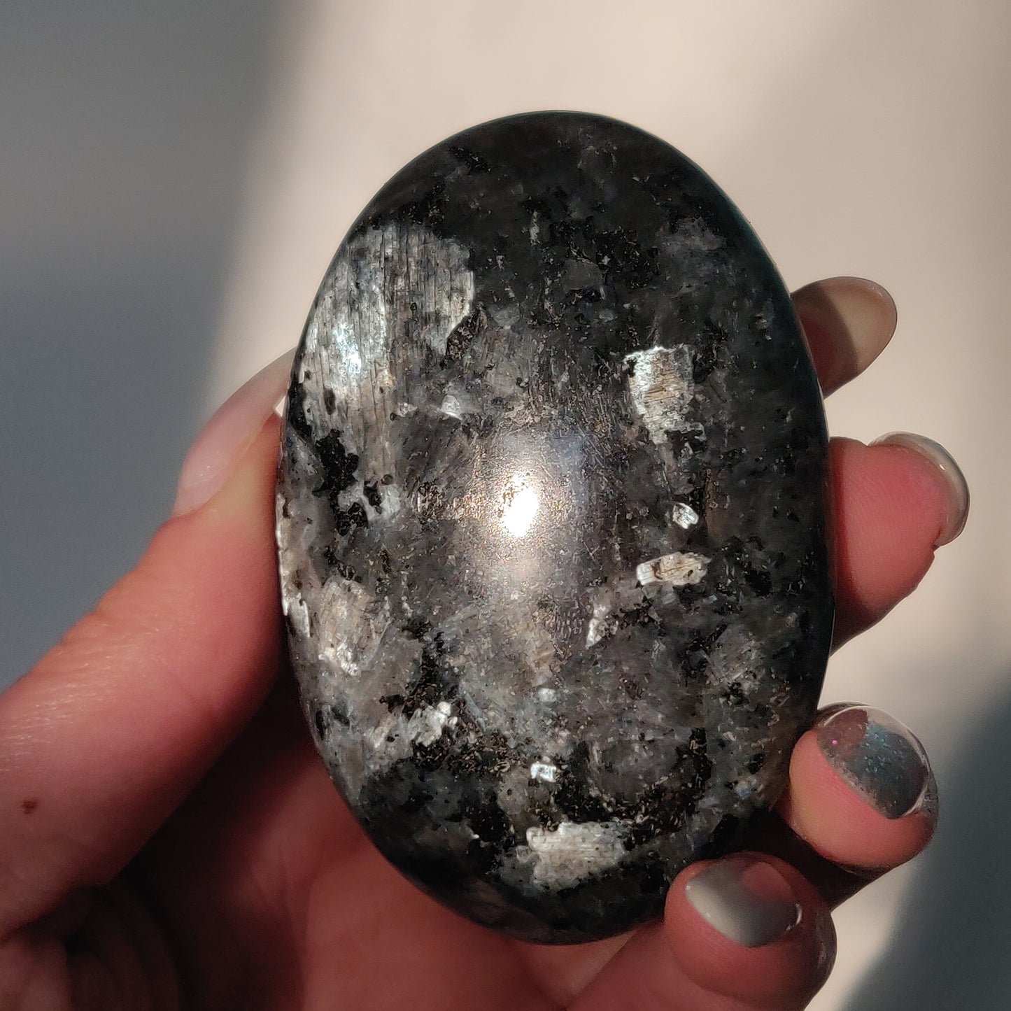 Larvikite Palm Stone (#4)