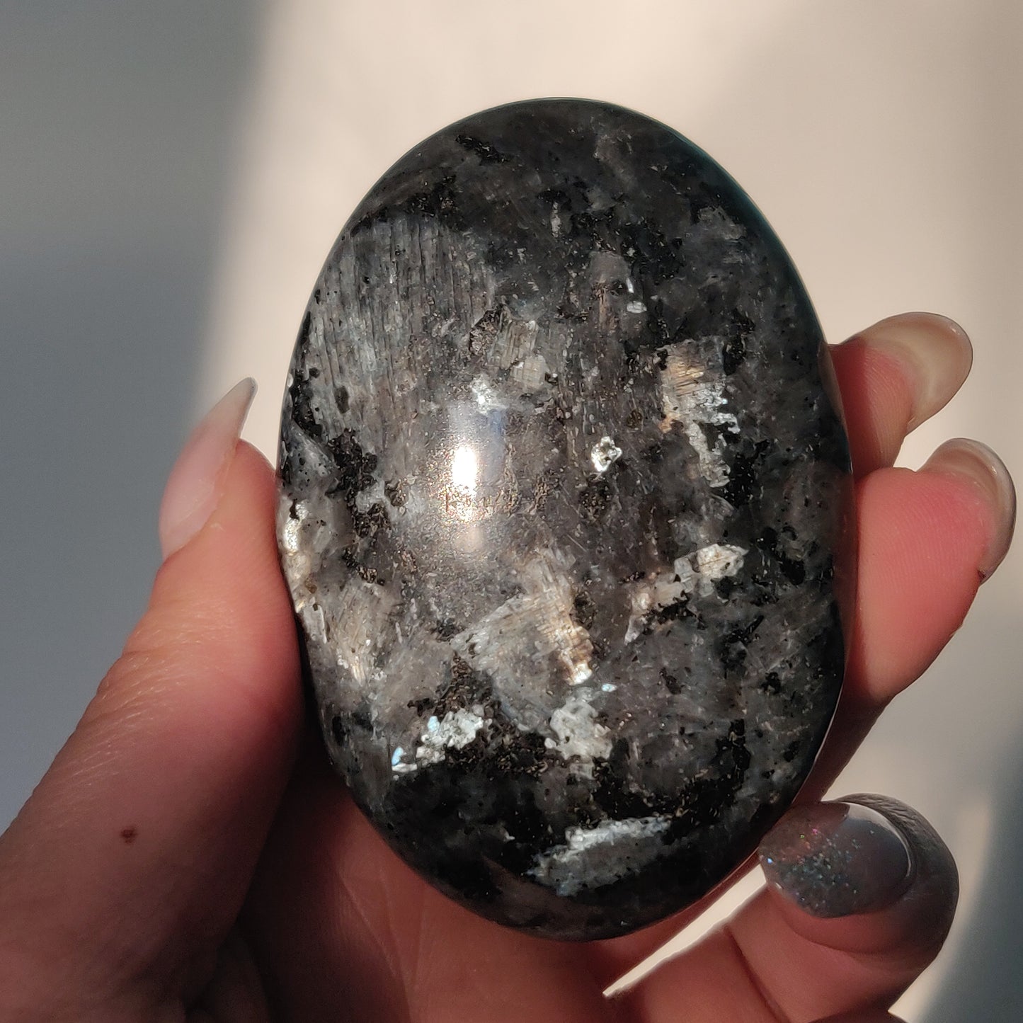 Larvikite Palm Stone (#4)