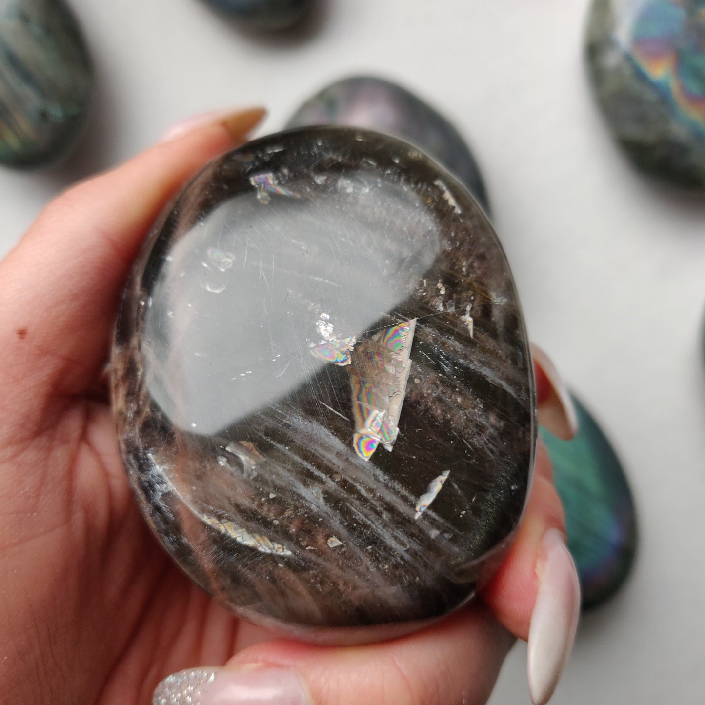 Black Moonstone Palm Stone, Flashy Black Moonstone (#2)