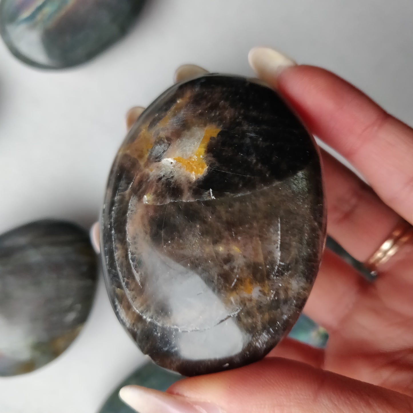 Black Moonstone Palm Stone, Flashy Black Moonstone (#9)