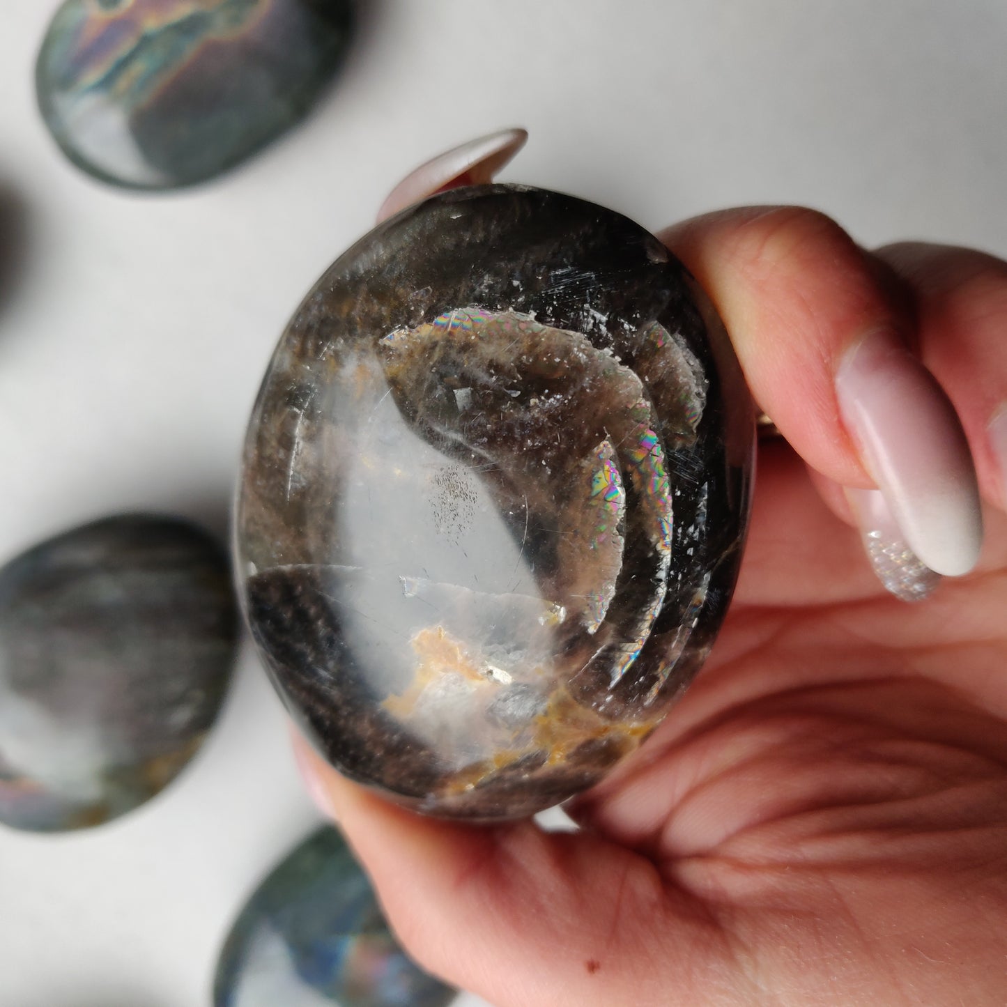 Black Moonstone Palm Stone, Flashy Black Moonstone (#9)