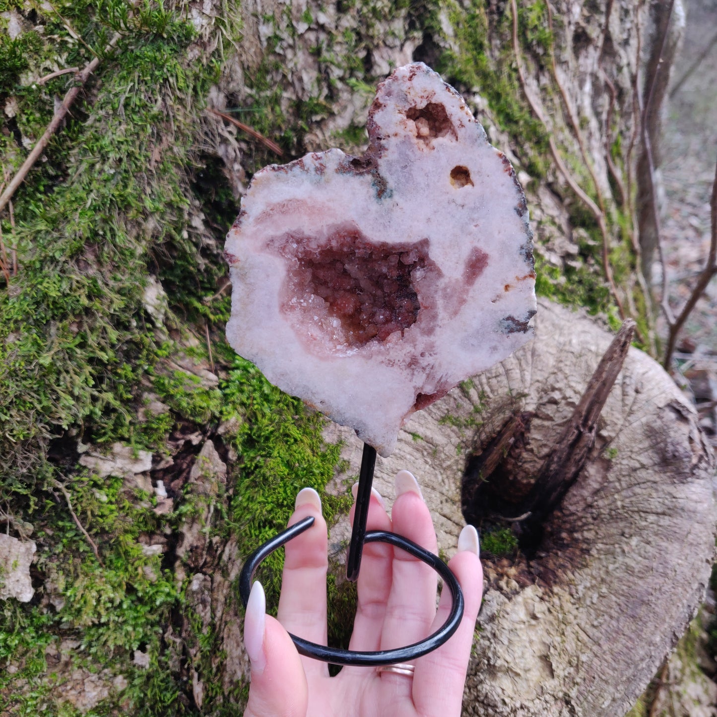 Pink Amethyst Geode Slab on Metal Stand (#4) - Simply Affinity
