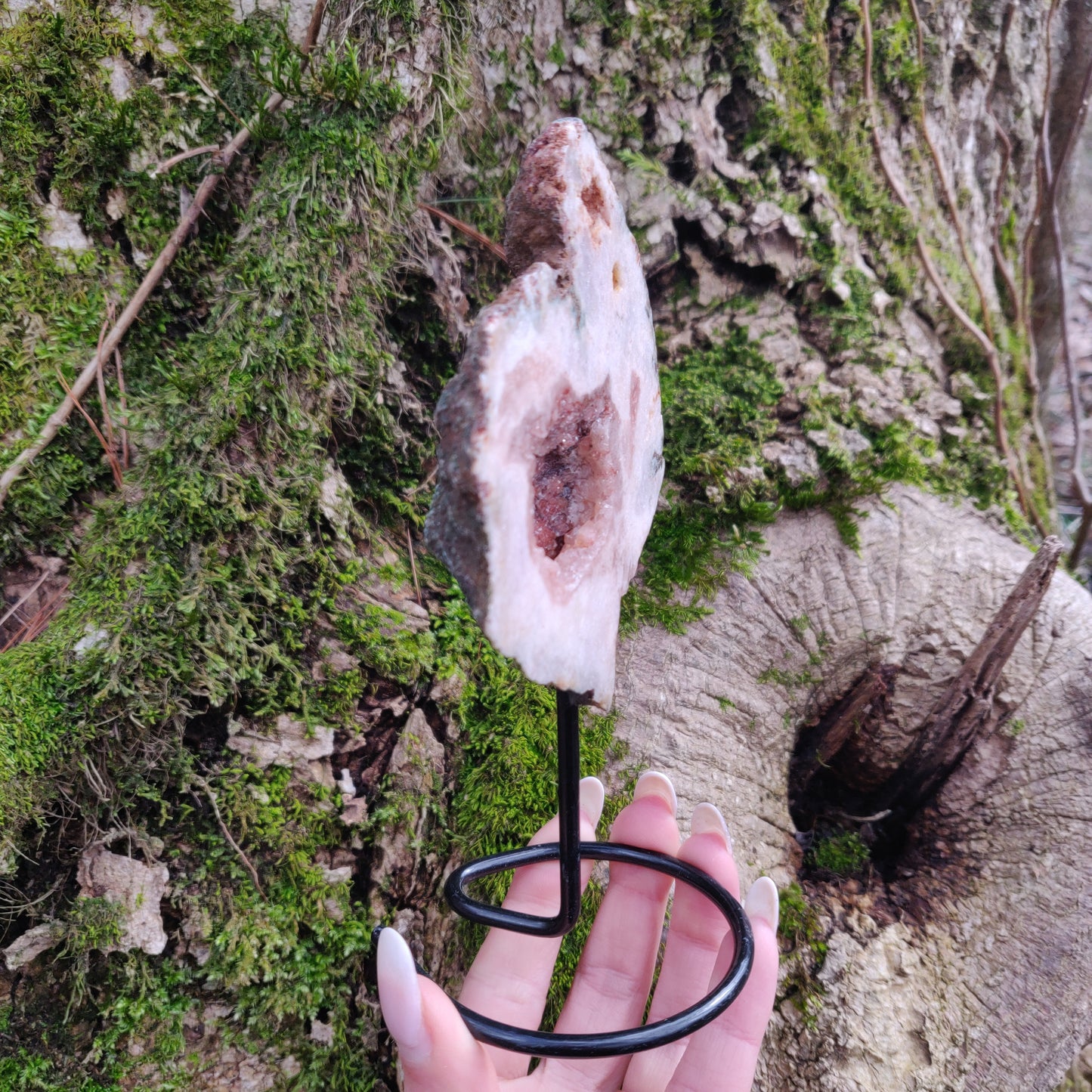 Pink Amethyst Geode Slab on Metal Stand (#4) - Simply Affinity