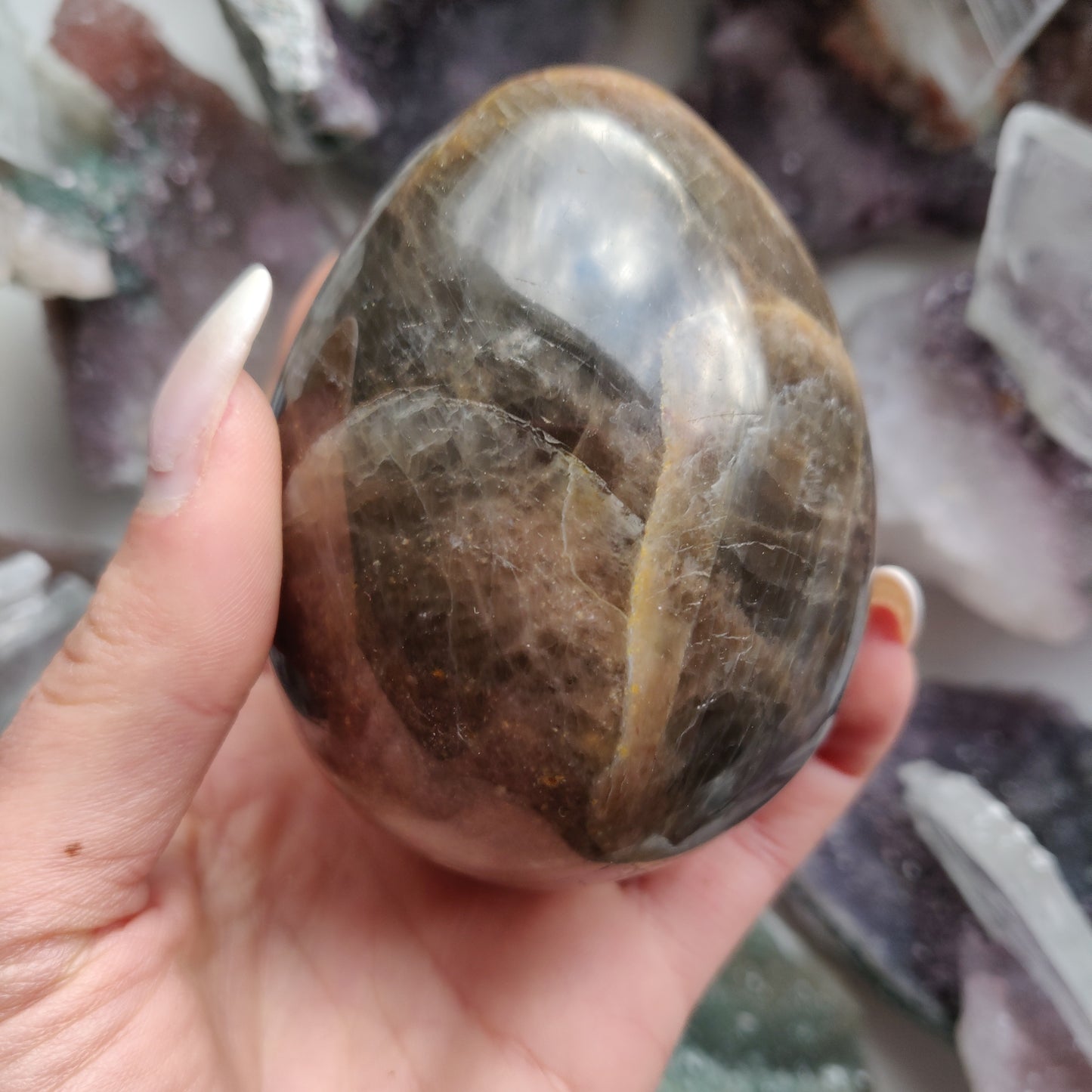 Large Black Moonstone Egg (#1)