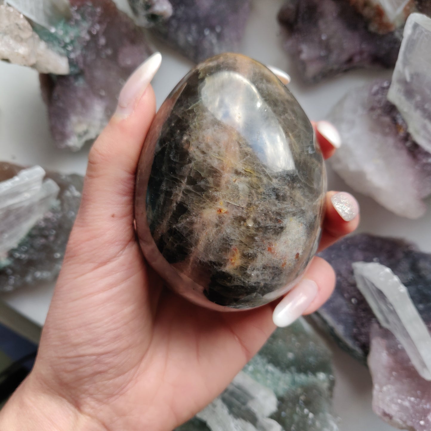Large Black Moonstone Egg (#1)