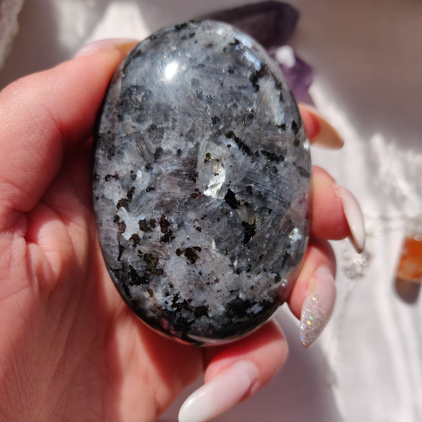 Larvikite Palm Stone (#5)