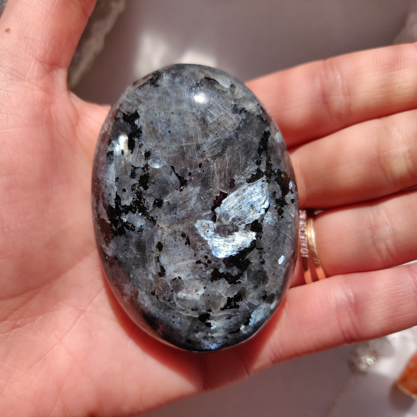 Larvikite Palm Stone (#8)