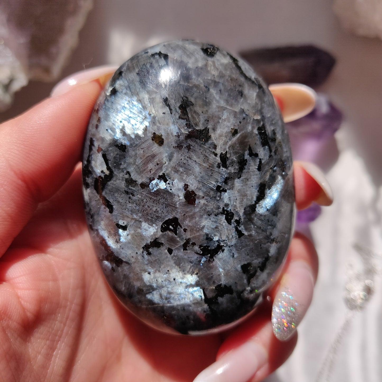 Larvikite Palm Stone (#9)