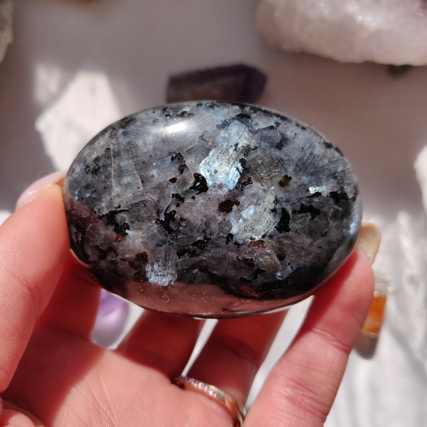 Larvikite Palm Stone (#9)