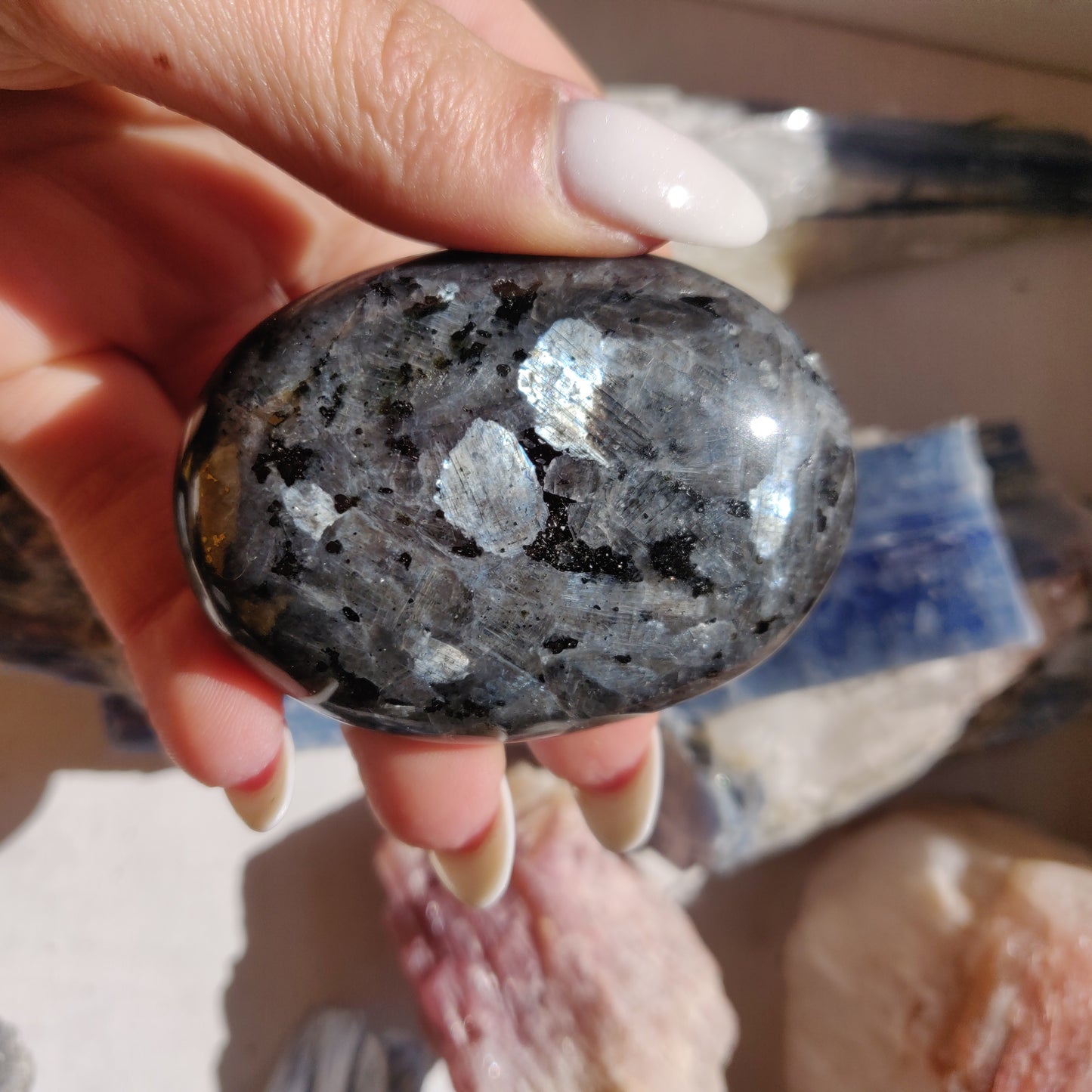 Larvikite Palm Stone (#6)
