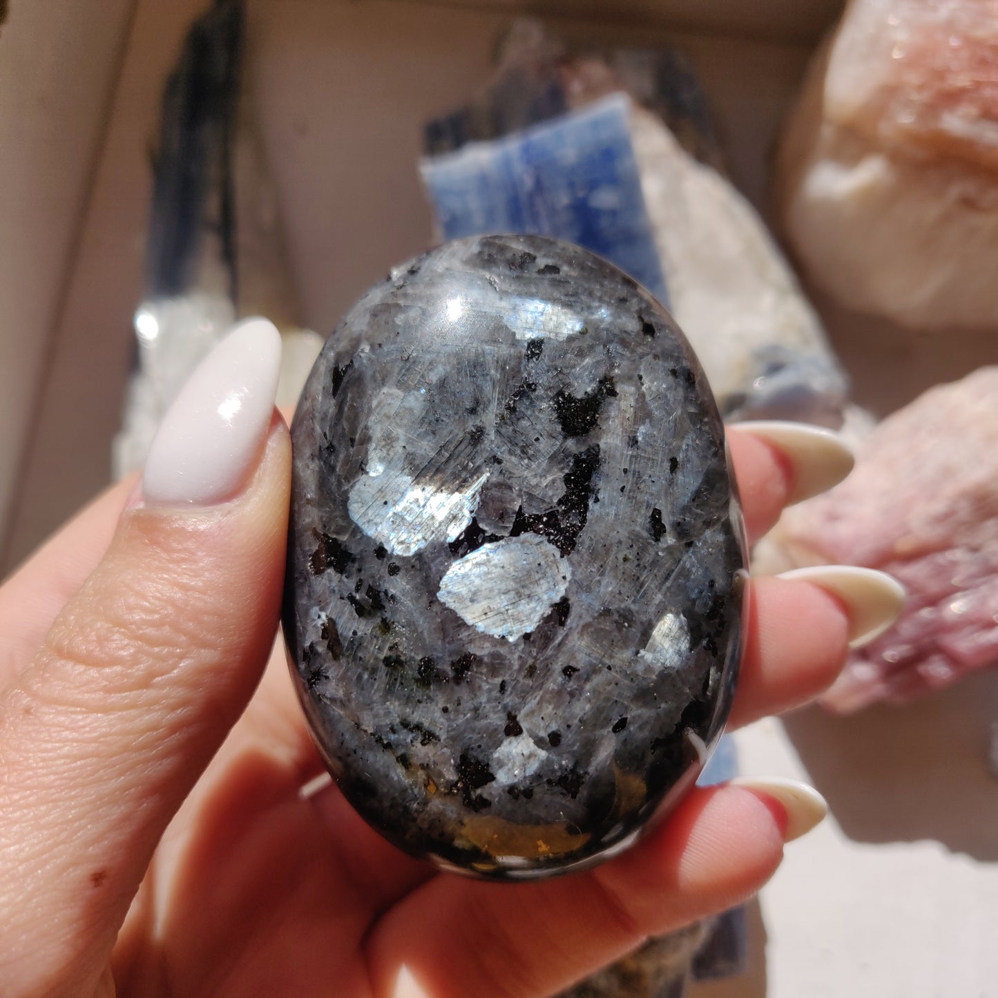 Larvikite Palm Stone (#6)