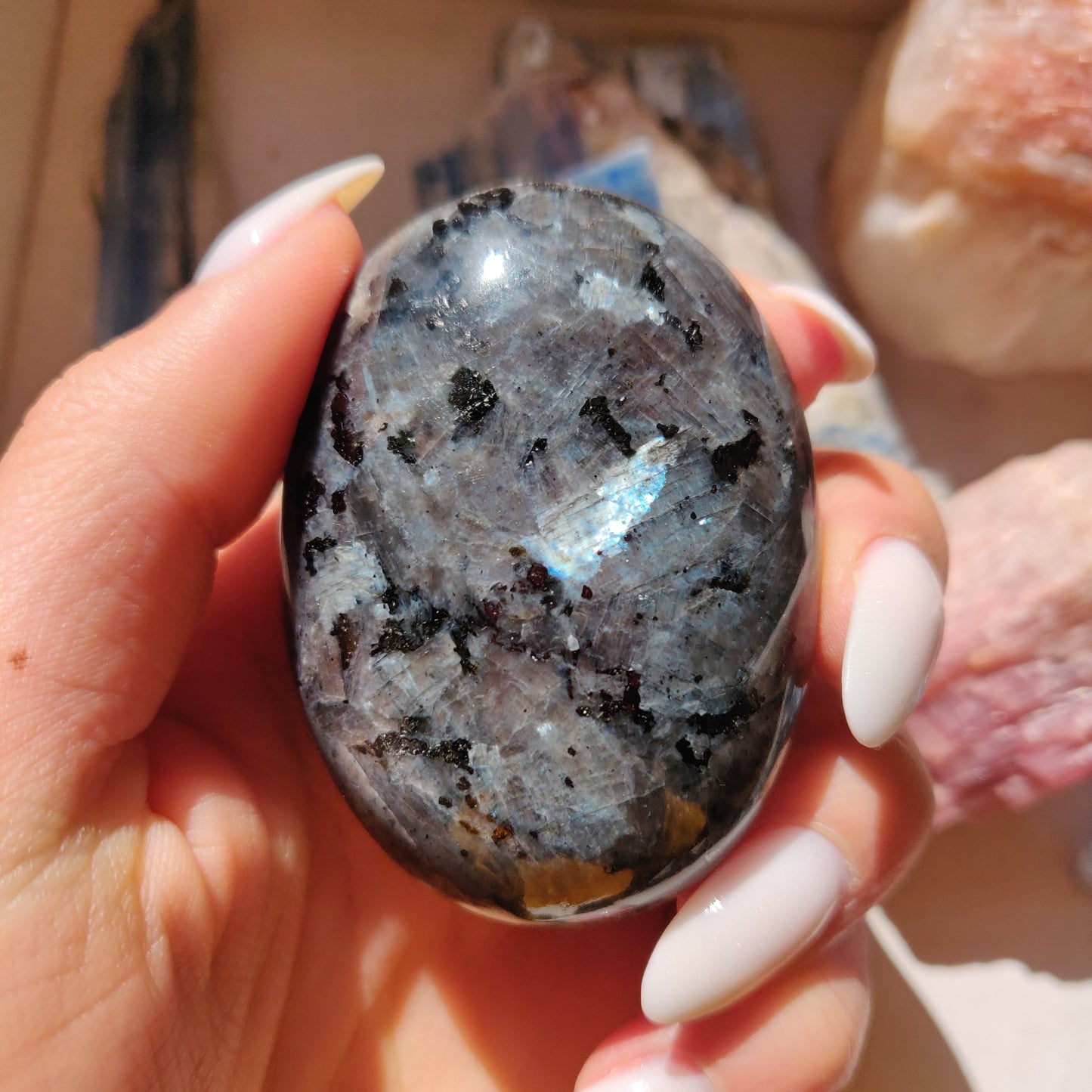 Larvikite Palm Stone (#6)
