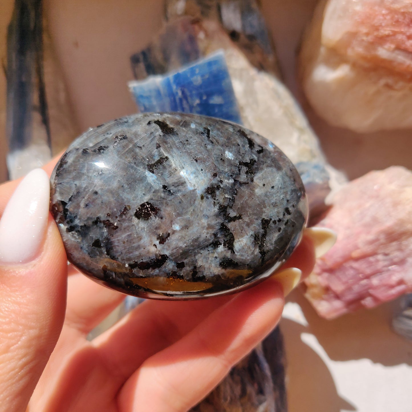 Larvikite Palm Stone (#6)