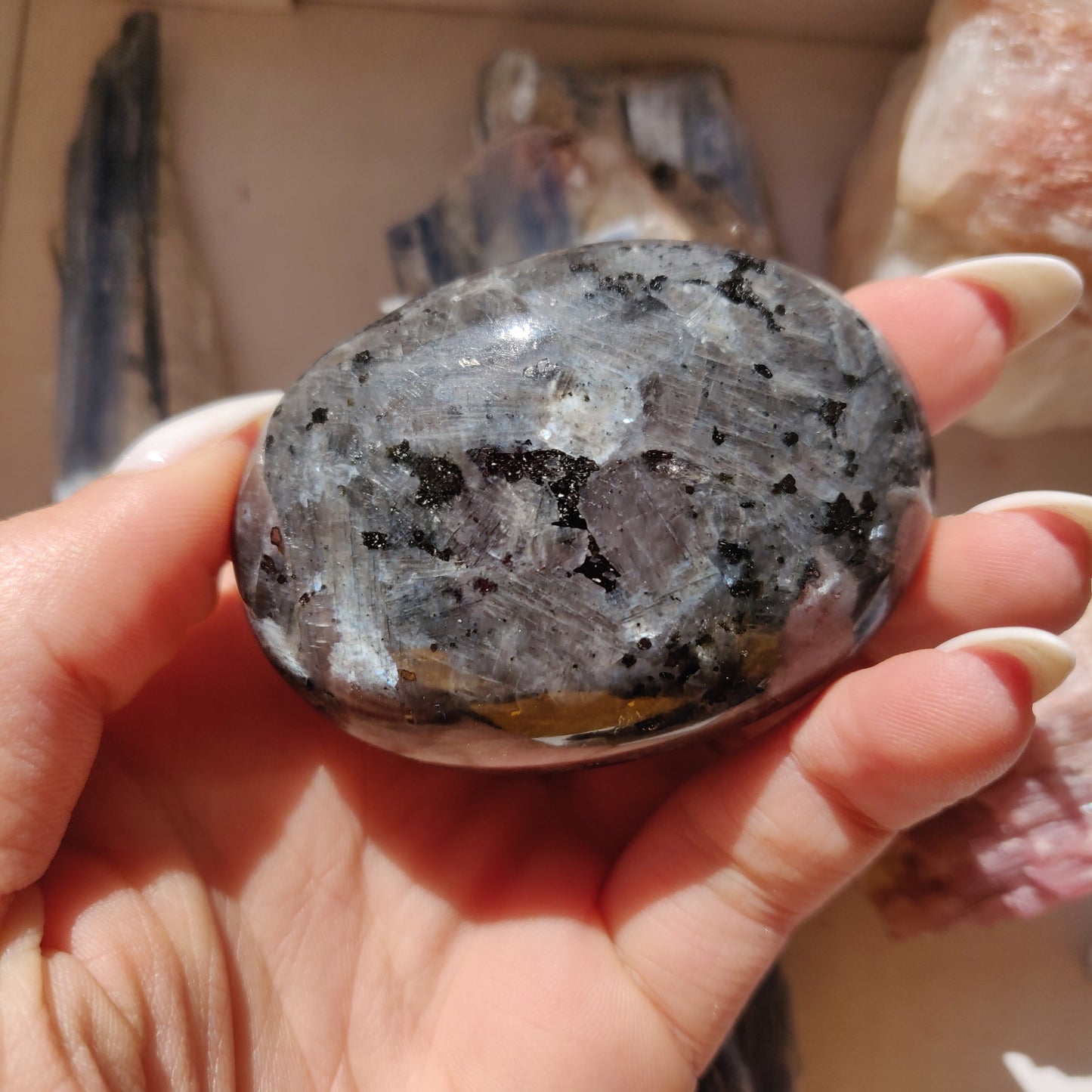 Larvikite Palm Stone (#6)