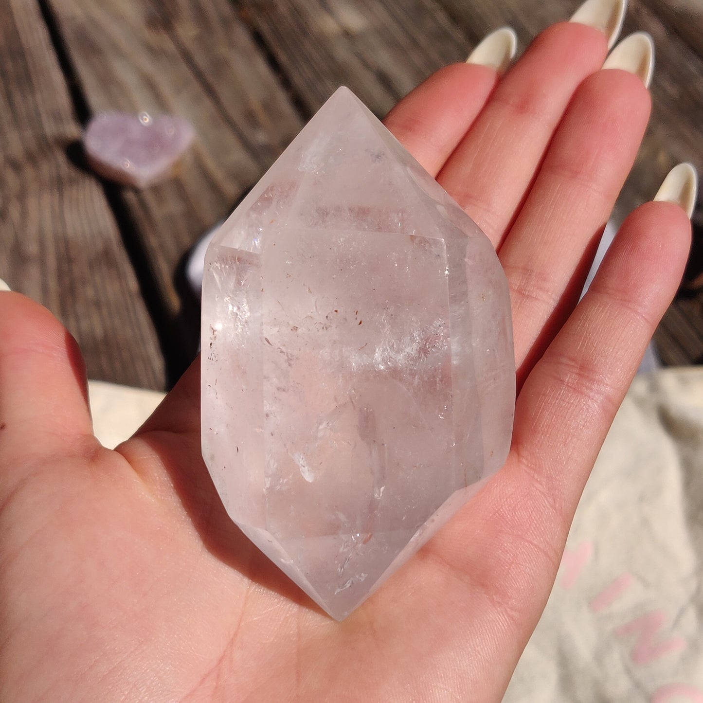 Polished Double Terminated Clear Quartz Point with Inclusions (#6P)