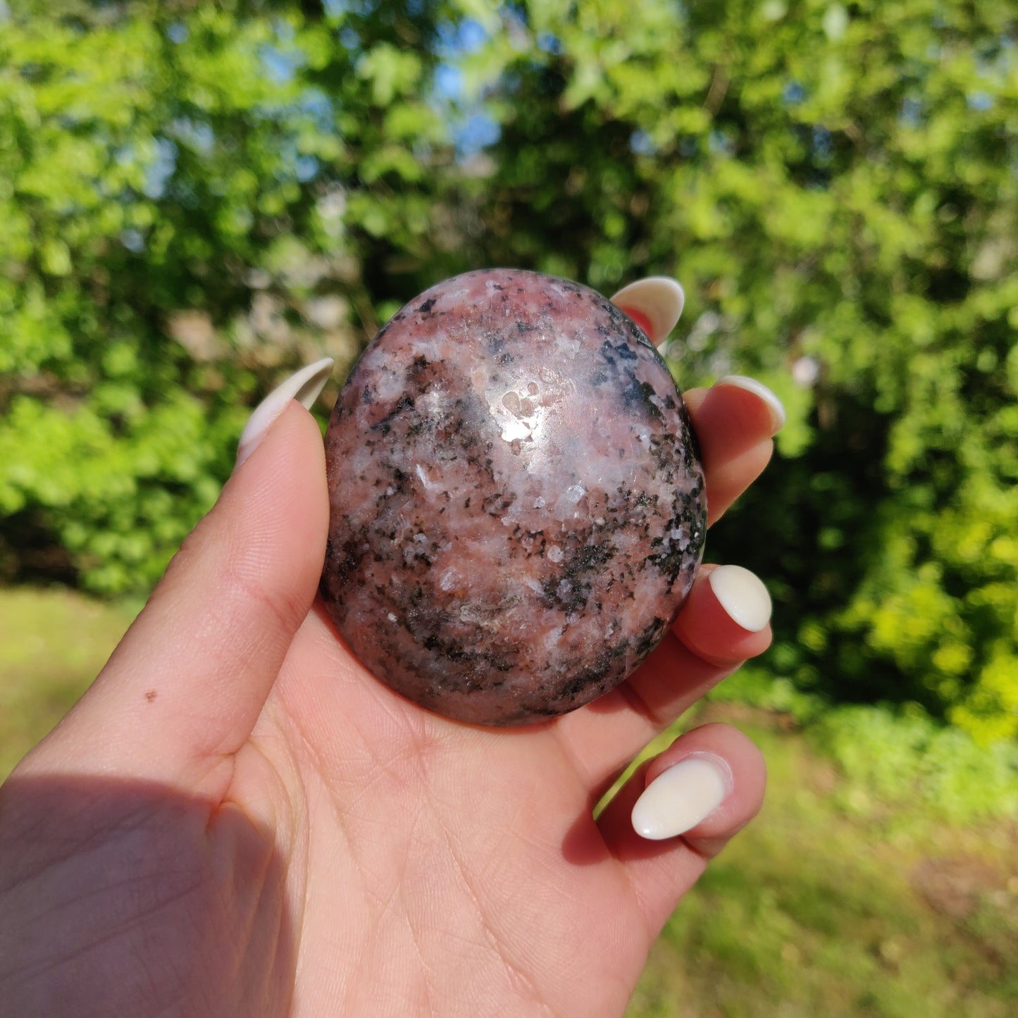 Rhodonite Palm Stone with Flash (#3)