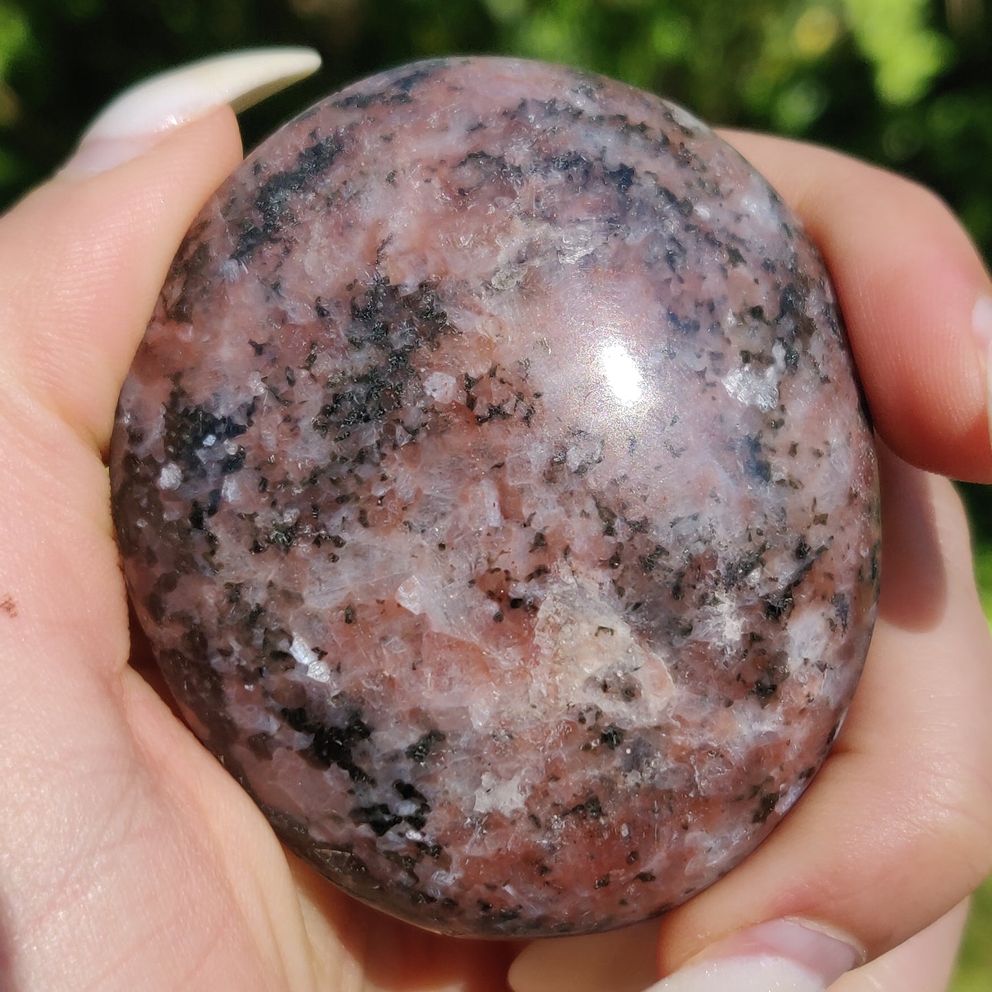 Rhodonite Palm Stone with Flash (#3)