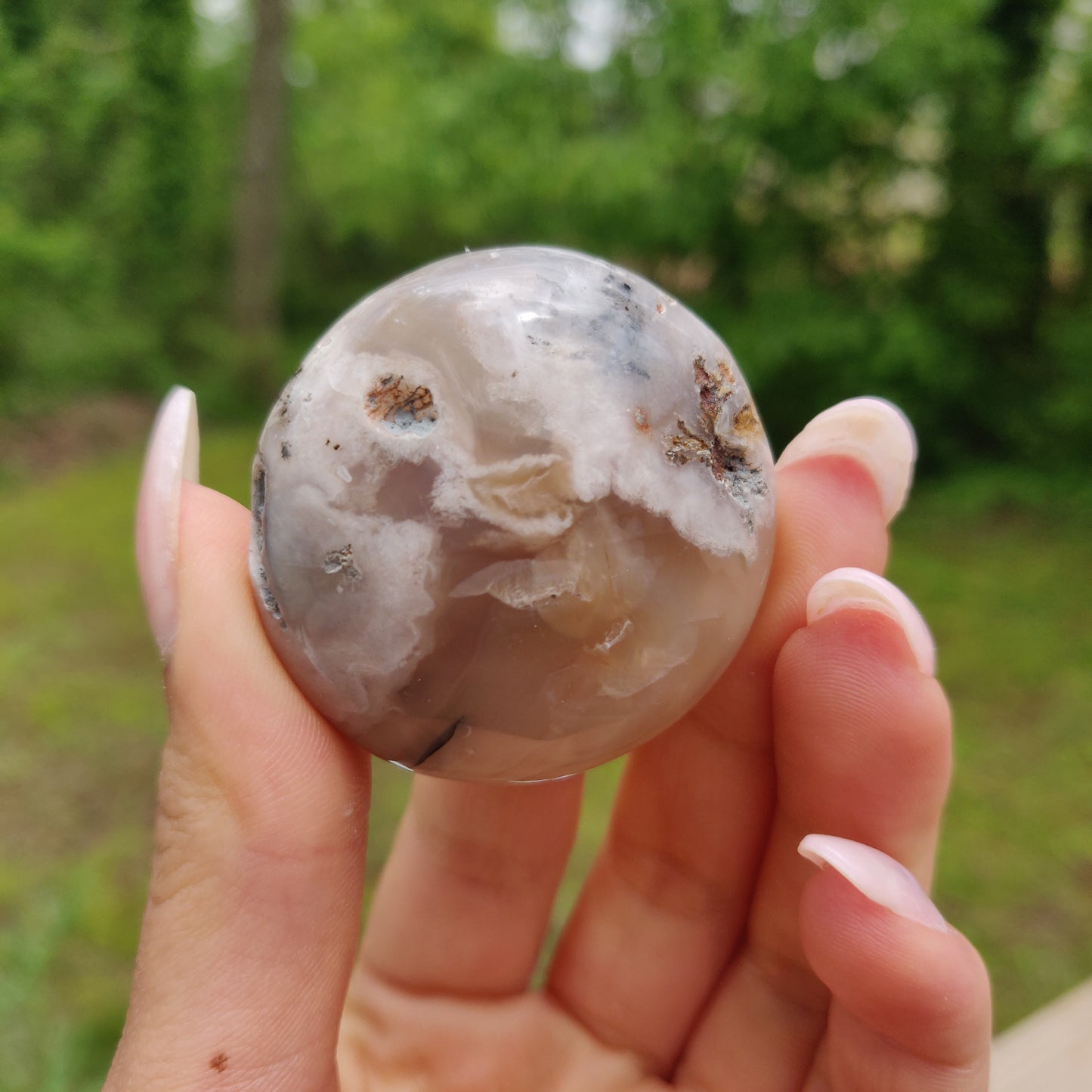 Mini Flower Agate Palm Stone (#3)