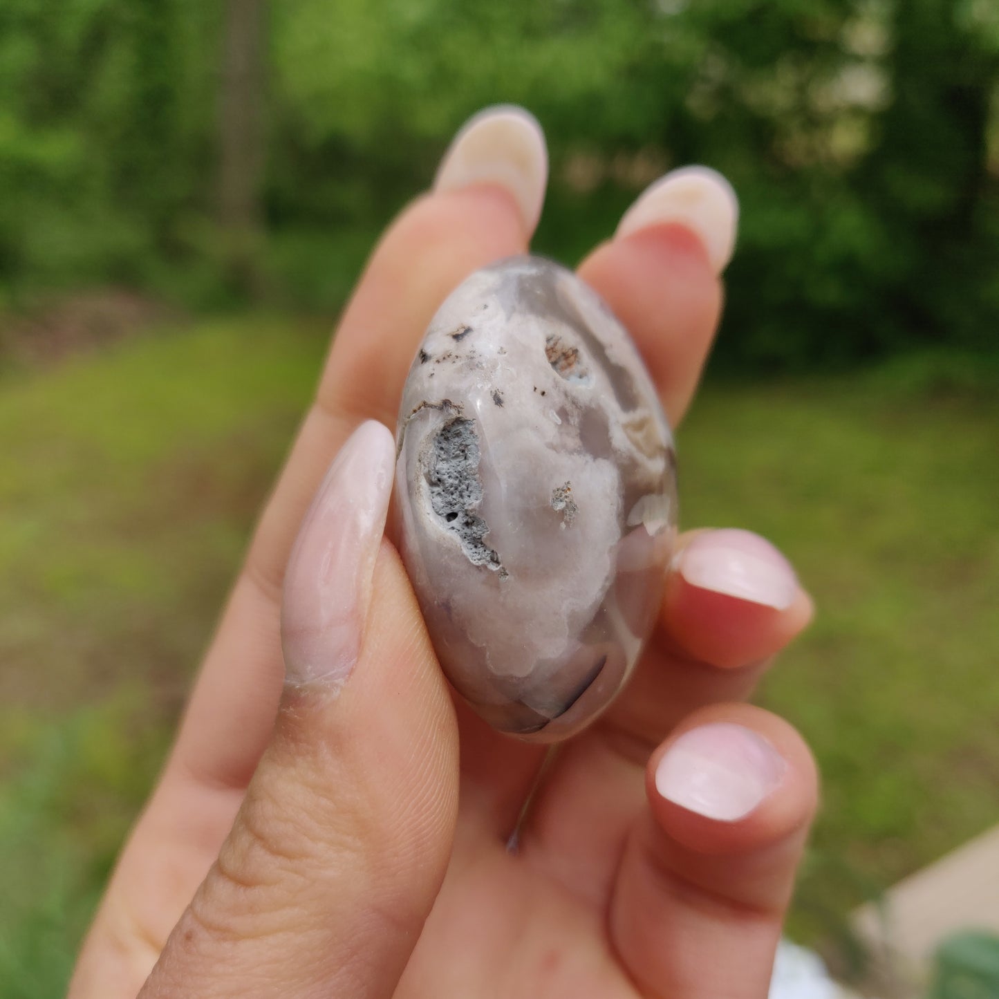 Mini Flower Agate Palm Stone (#3)