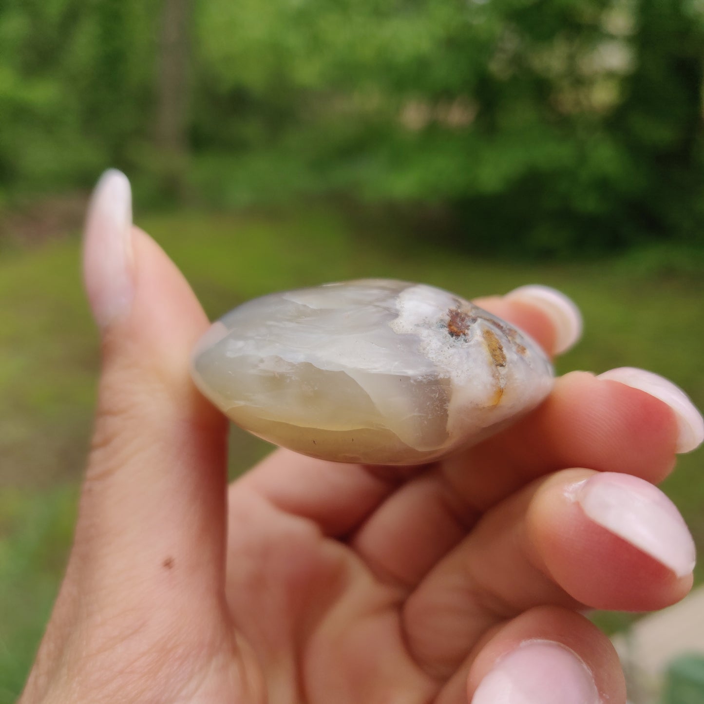 Mini Flower Agate Palm Stone (#3)