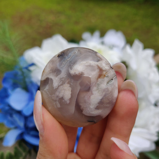 Mini Flower Agate Palm Stone (#3)
