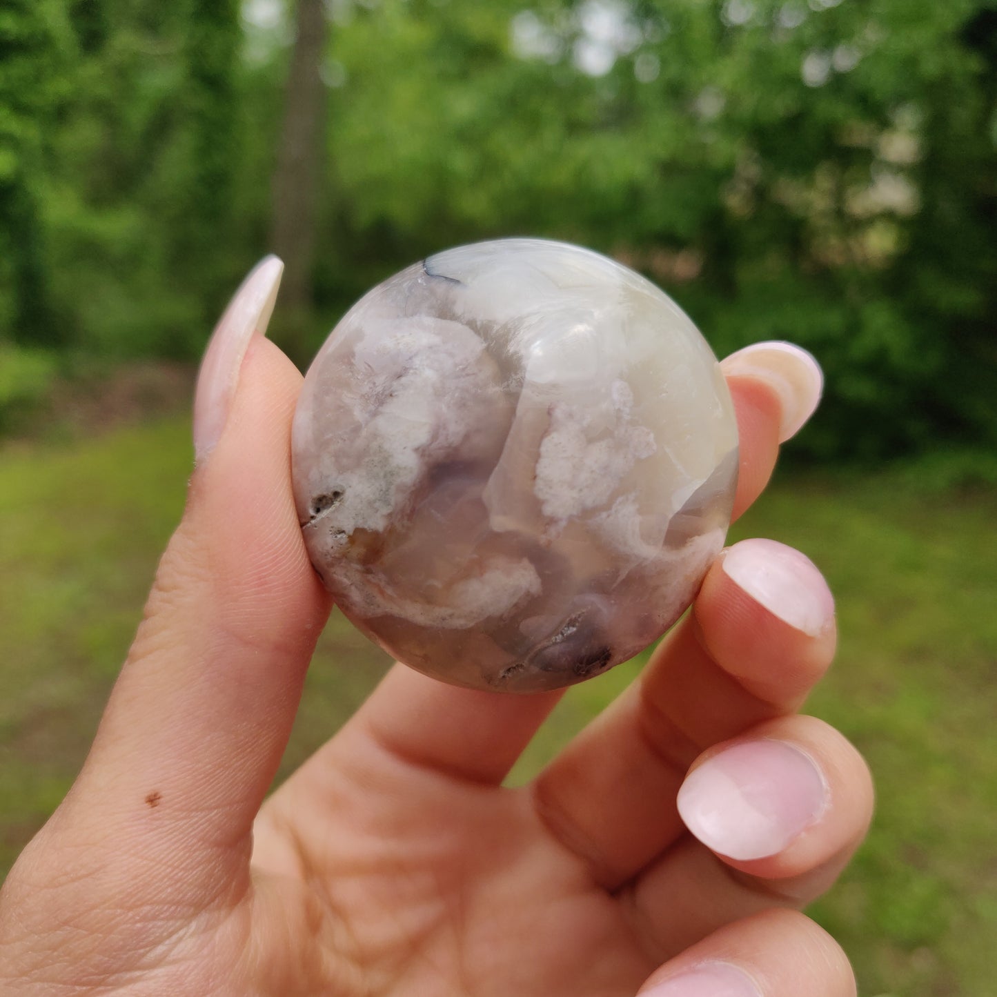 Mini Flower Agate Palm Stone (#3)