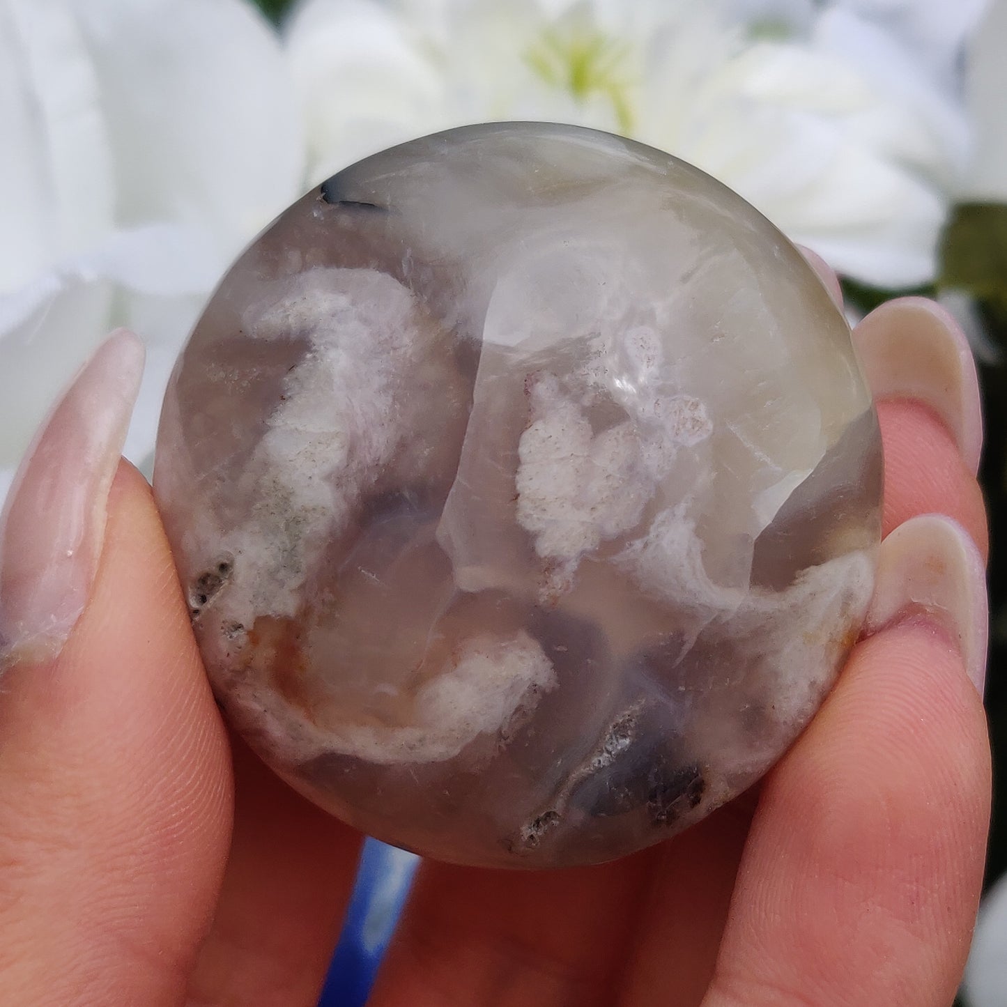 Mini Flower Agate Palm Stone (#3)