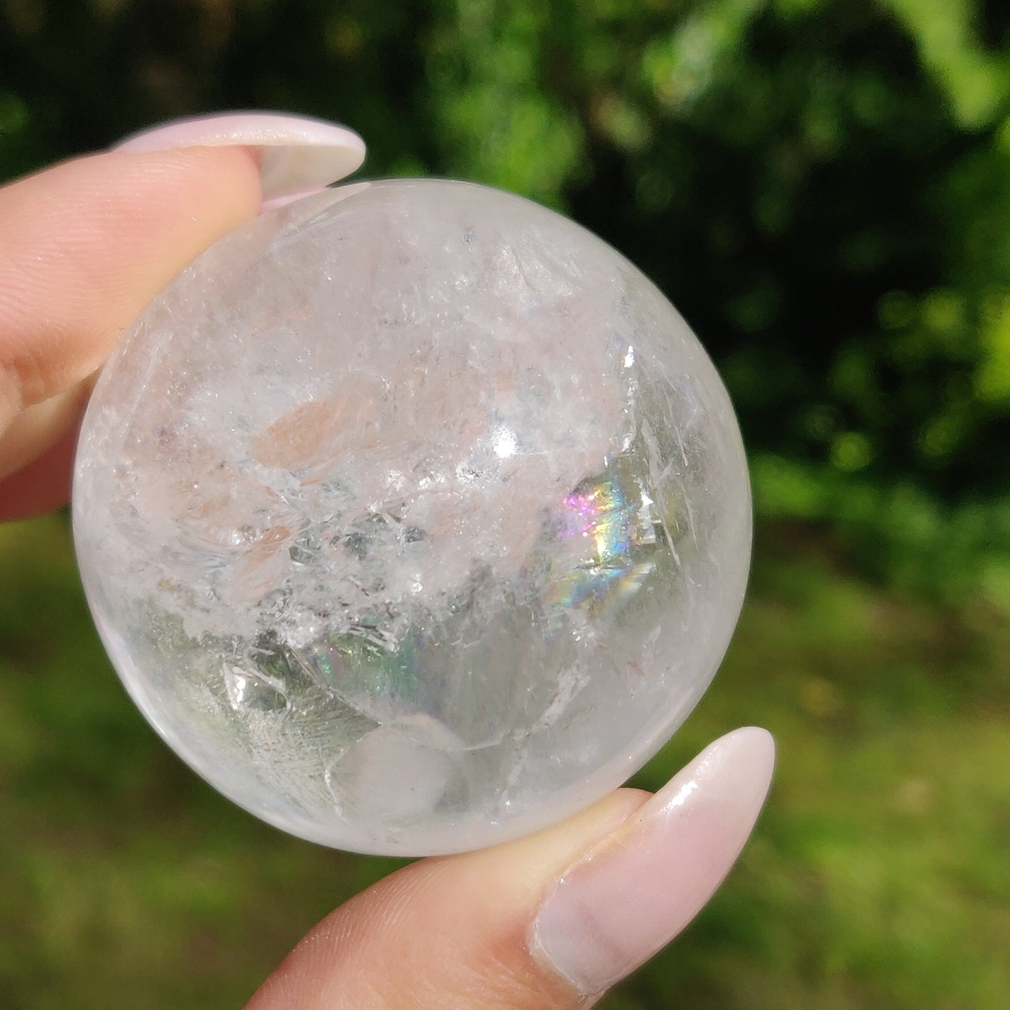 Clear Quartz Sphere with Rainbow Inclusions (#4)