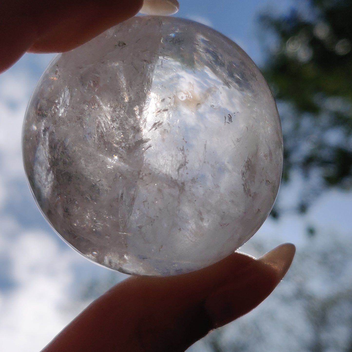 Clear Quartz Sphere with Rainbow Inclusions (#4)