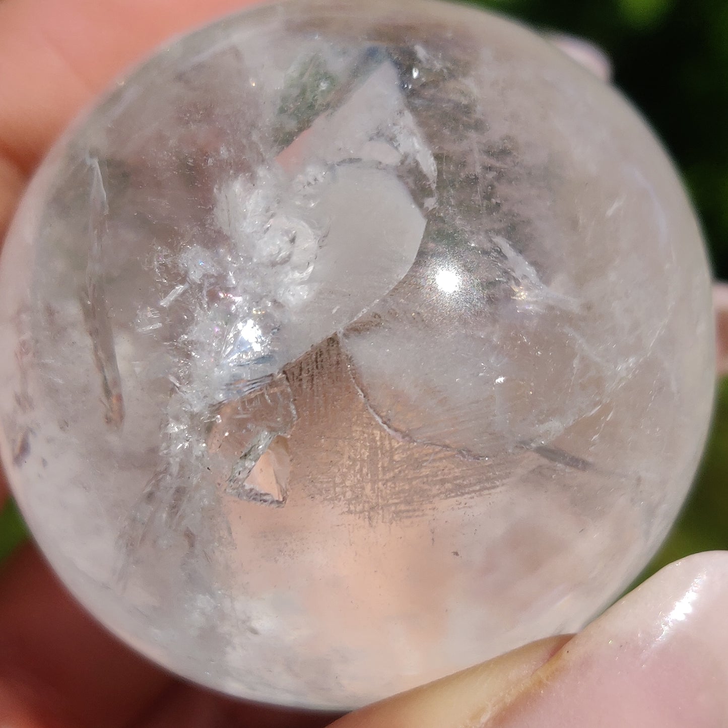 Clear Quartz Sphere with Rainbow Inclusions (#4)