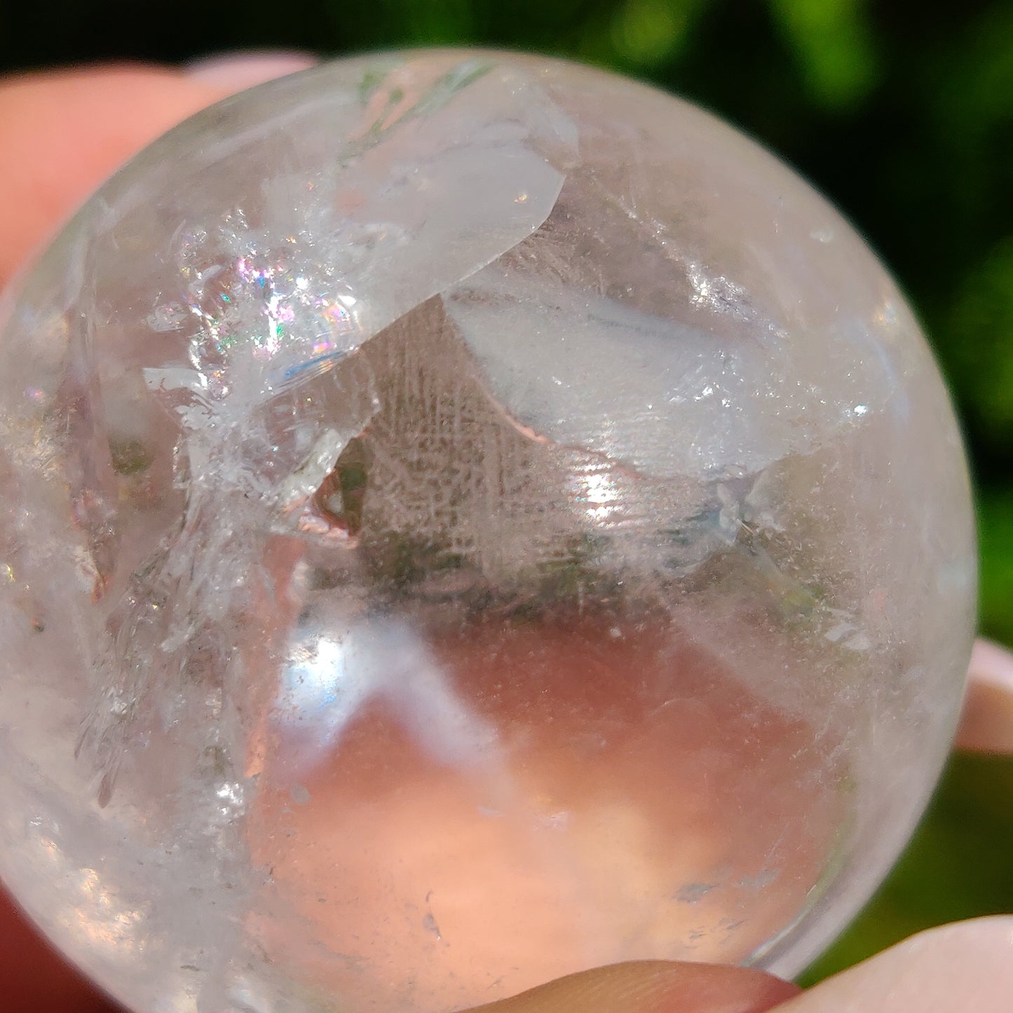 Clear Quartz Sphere with Rainbow Inclusions (#4)