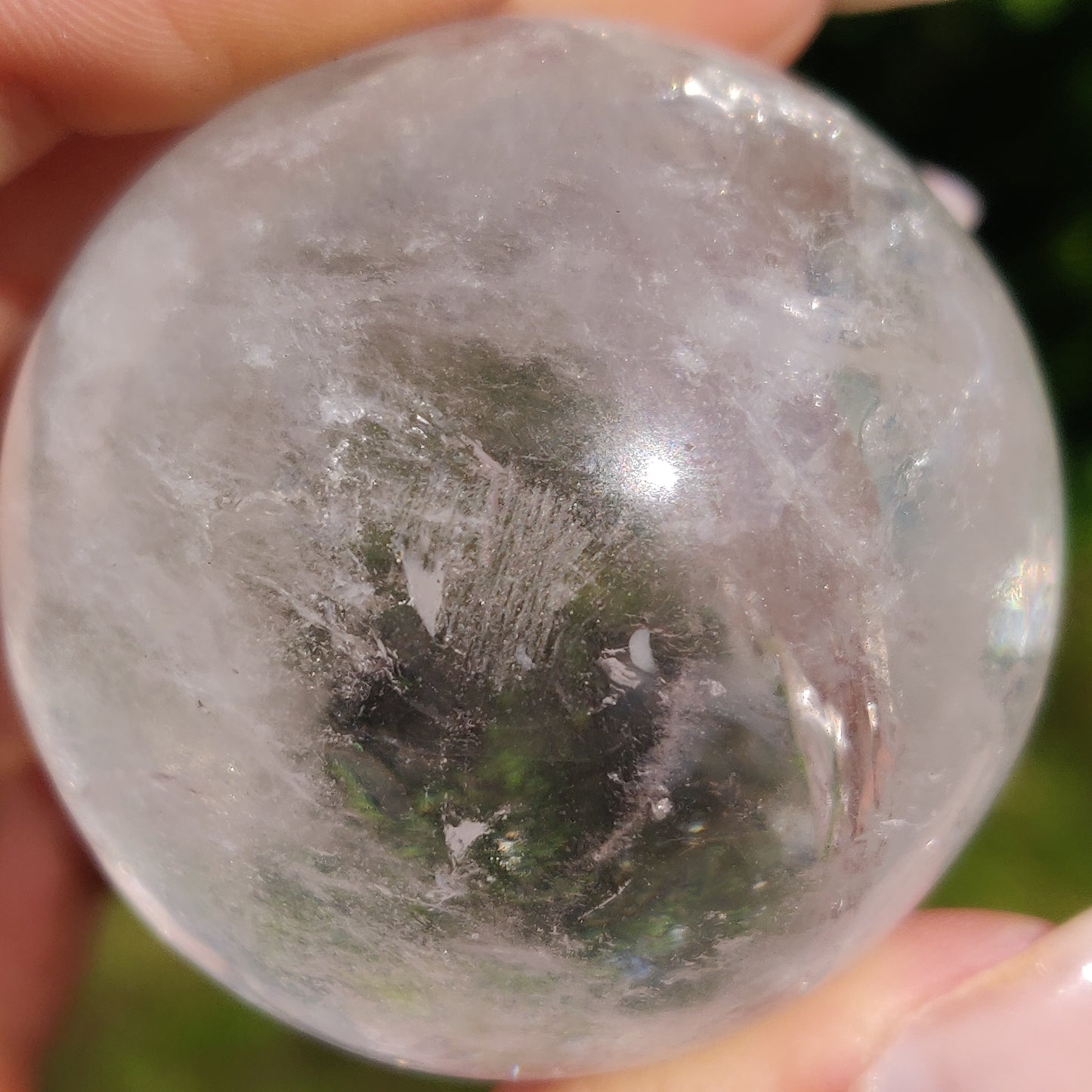 Clear Quartz Sphere with Rainbow Inclusions (#4)