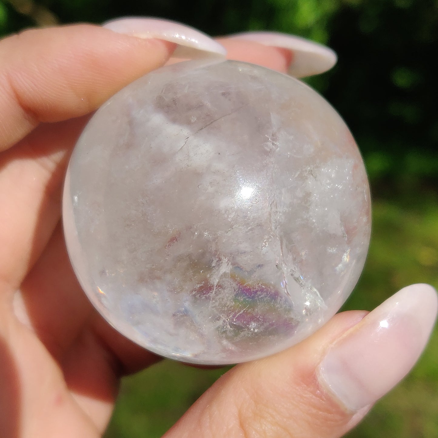 Clear Quartz Sphere with Rainbow Inclusions (#4)