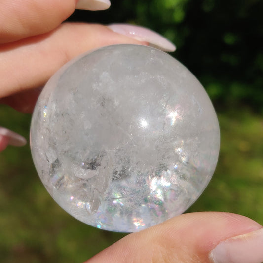 Clear Quartz Sphere with Rainbow Inclusions (#4)