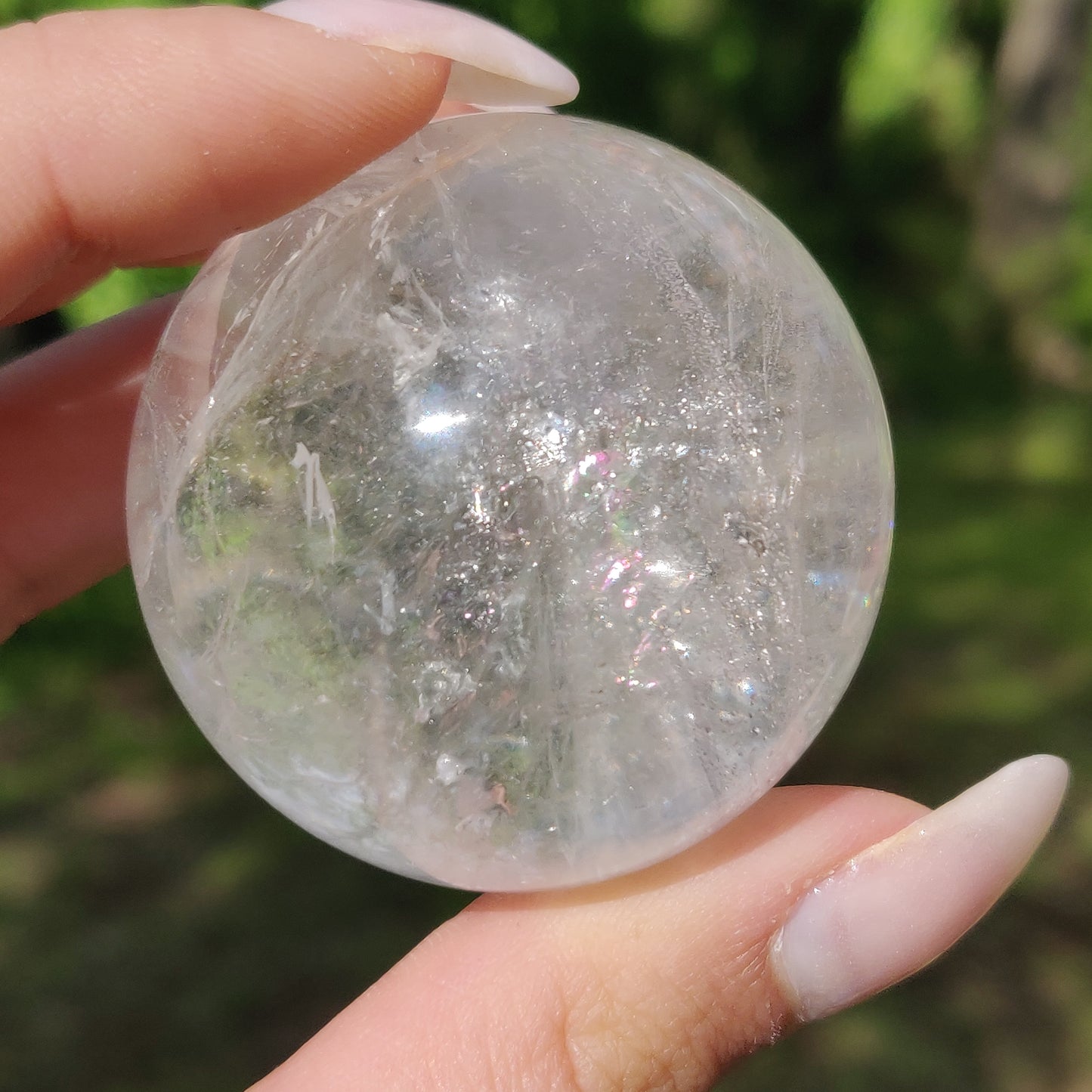 Clear Quartz Sphere with Rainbow Inclusions (#7)