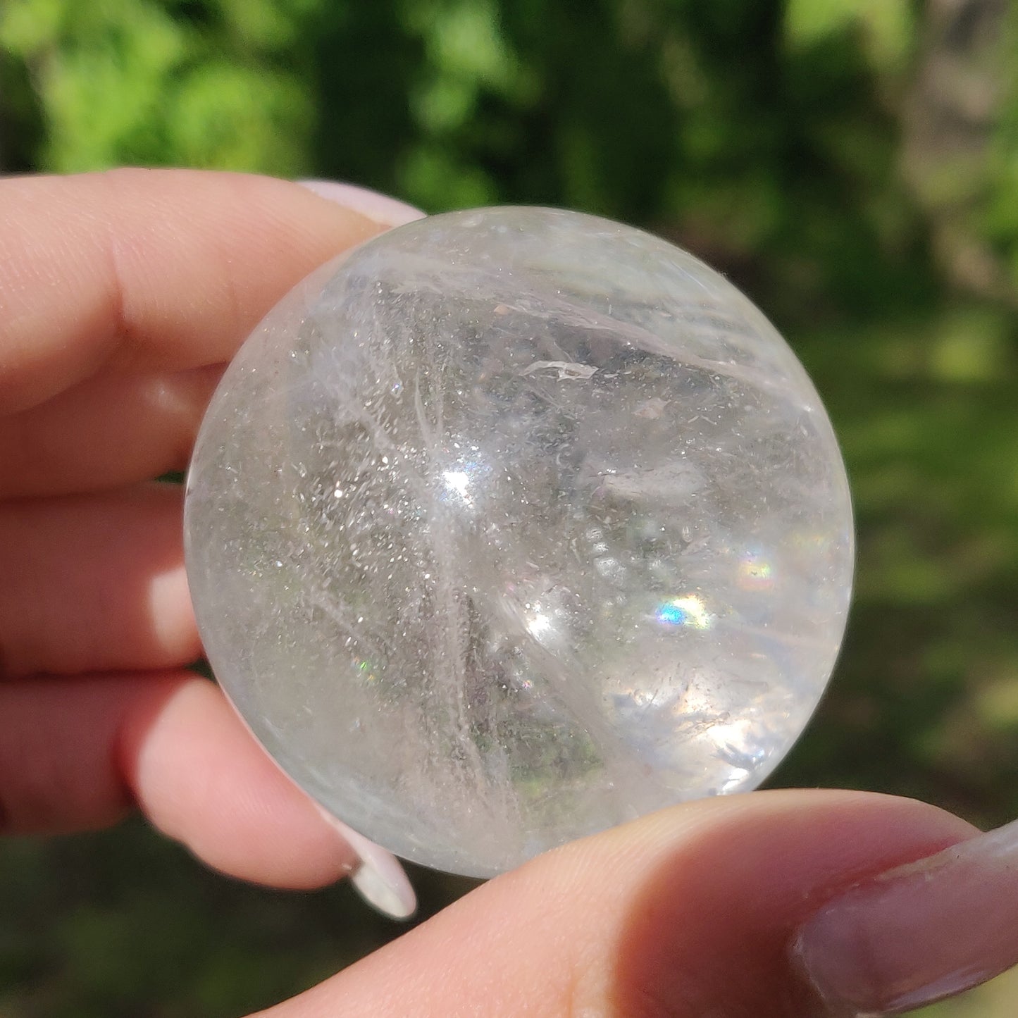 Clear Quartz Sphere with Rainbow Inclusions (#7)