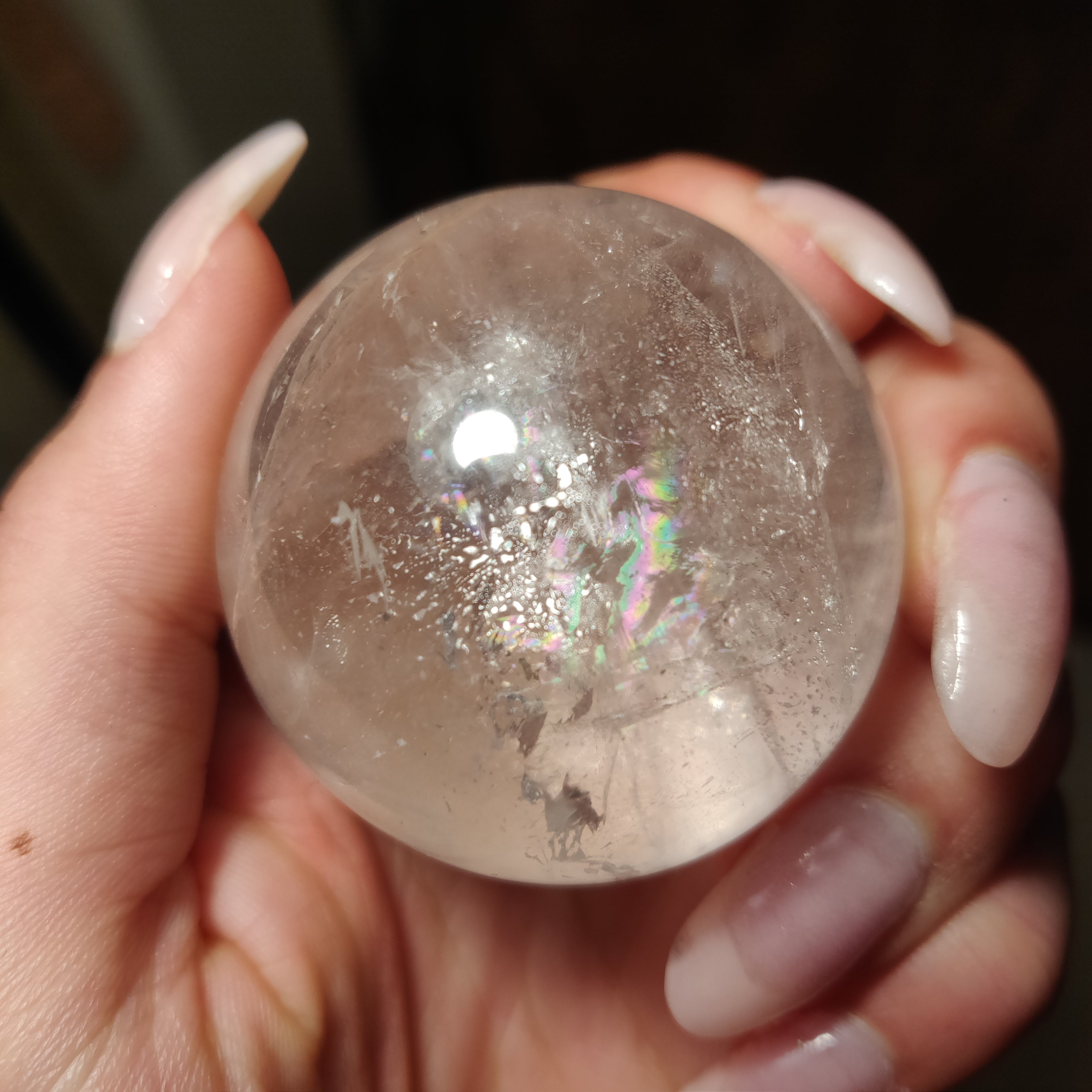 Clear Quartz Sphere with Rainbow Inclusions (#7)