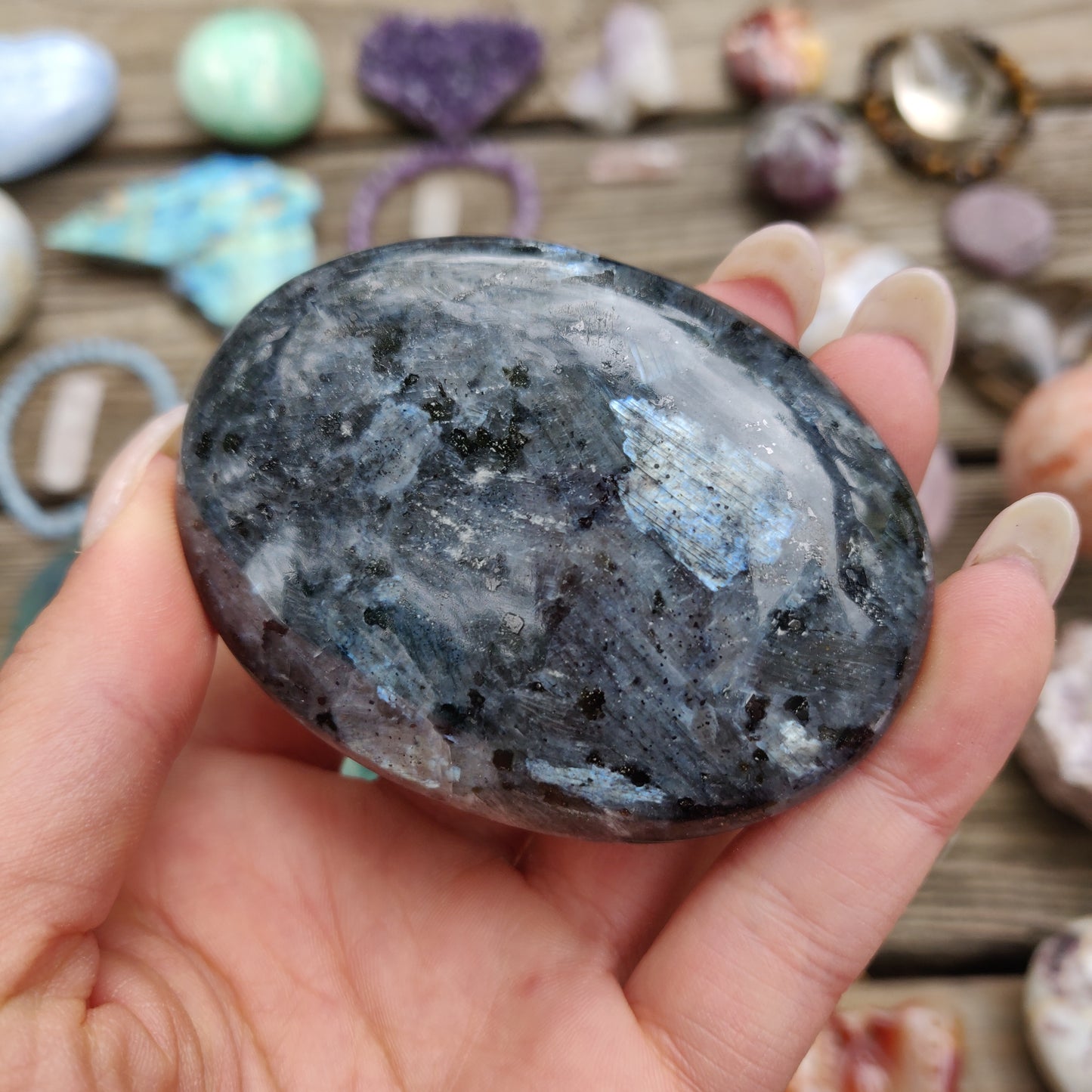 Larvikite Palm Stone (#10)