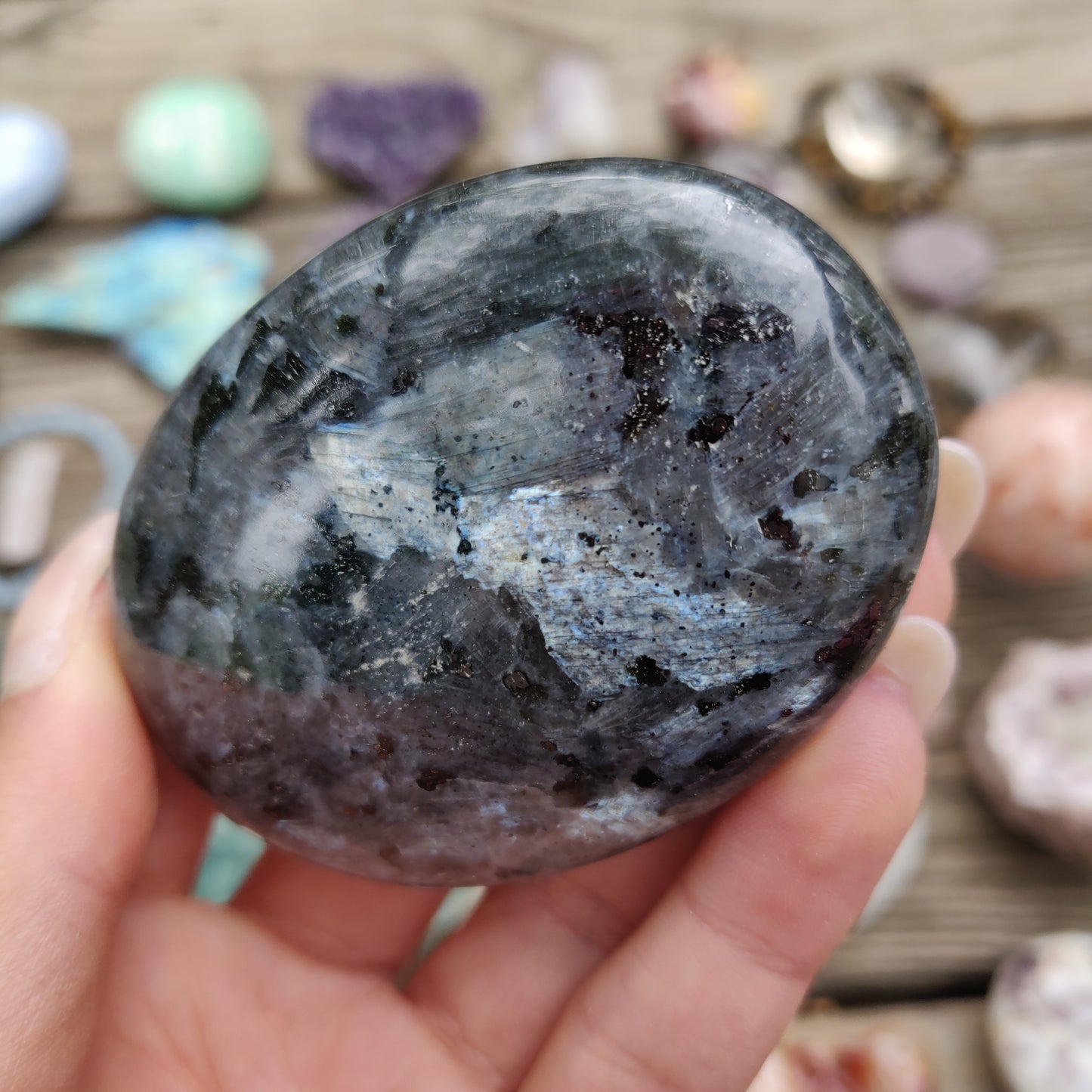 Larvikite Palm Stone (#10)