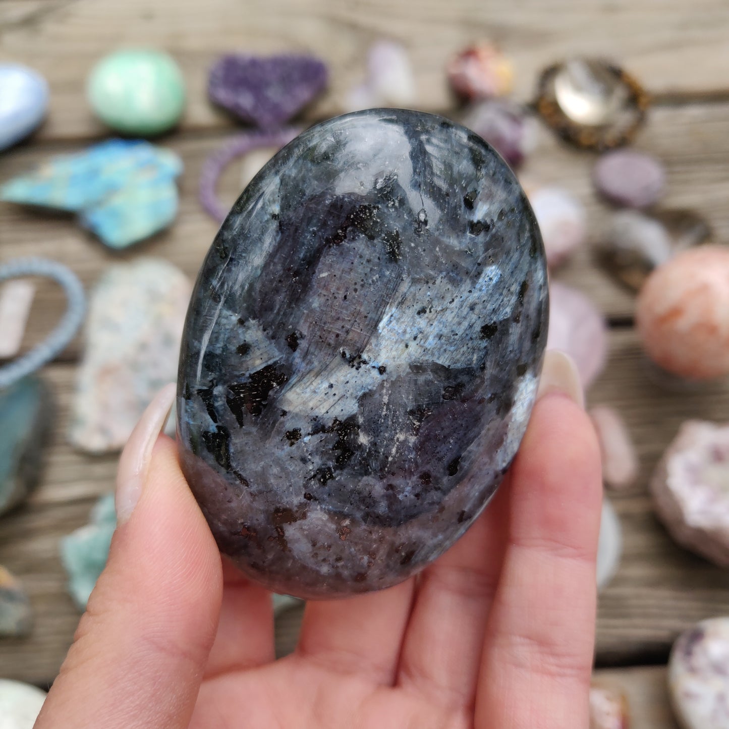 Larvikite Palm Stone (#10)