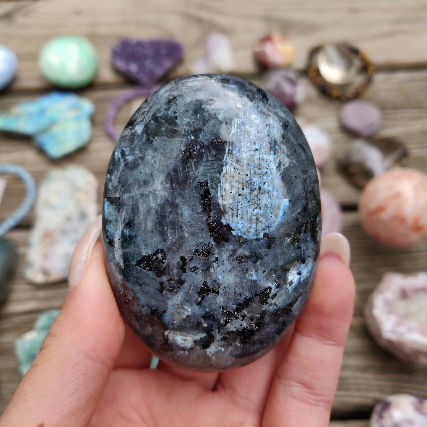 Larvikite Palm Stone (#10)