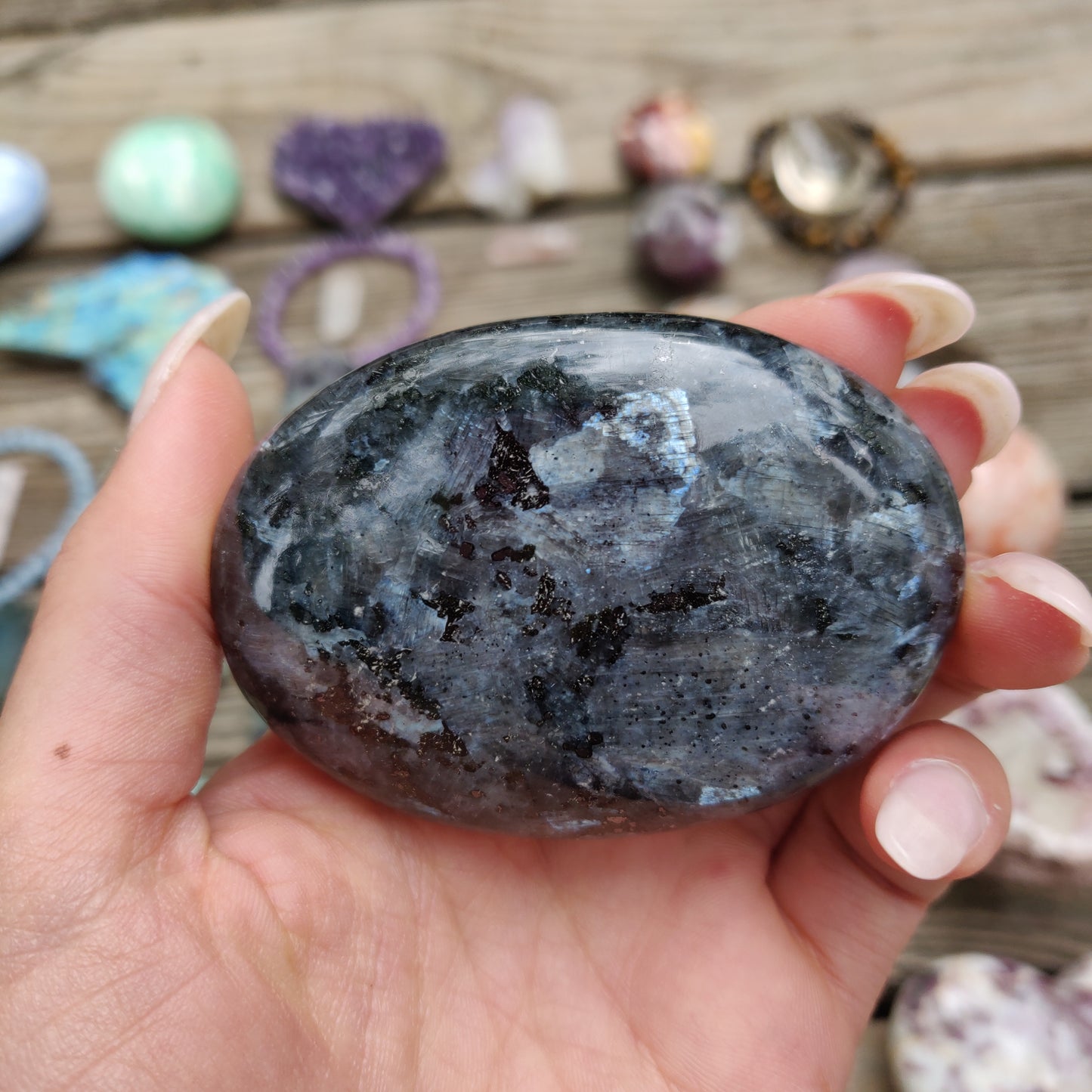 Larvikite Palm Stone (#10)