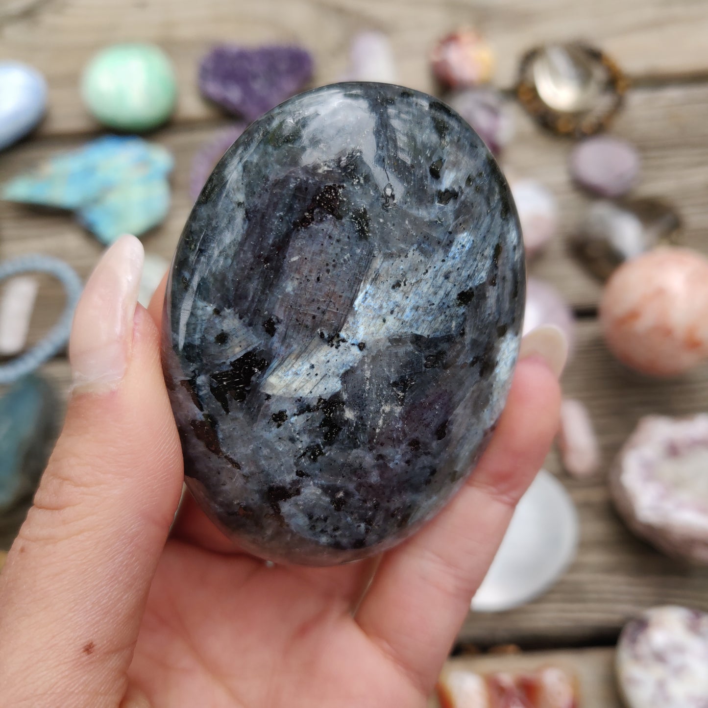 Larvikite Palm Stone (#10)